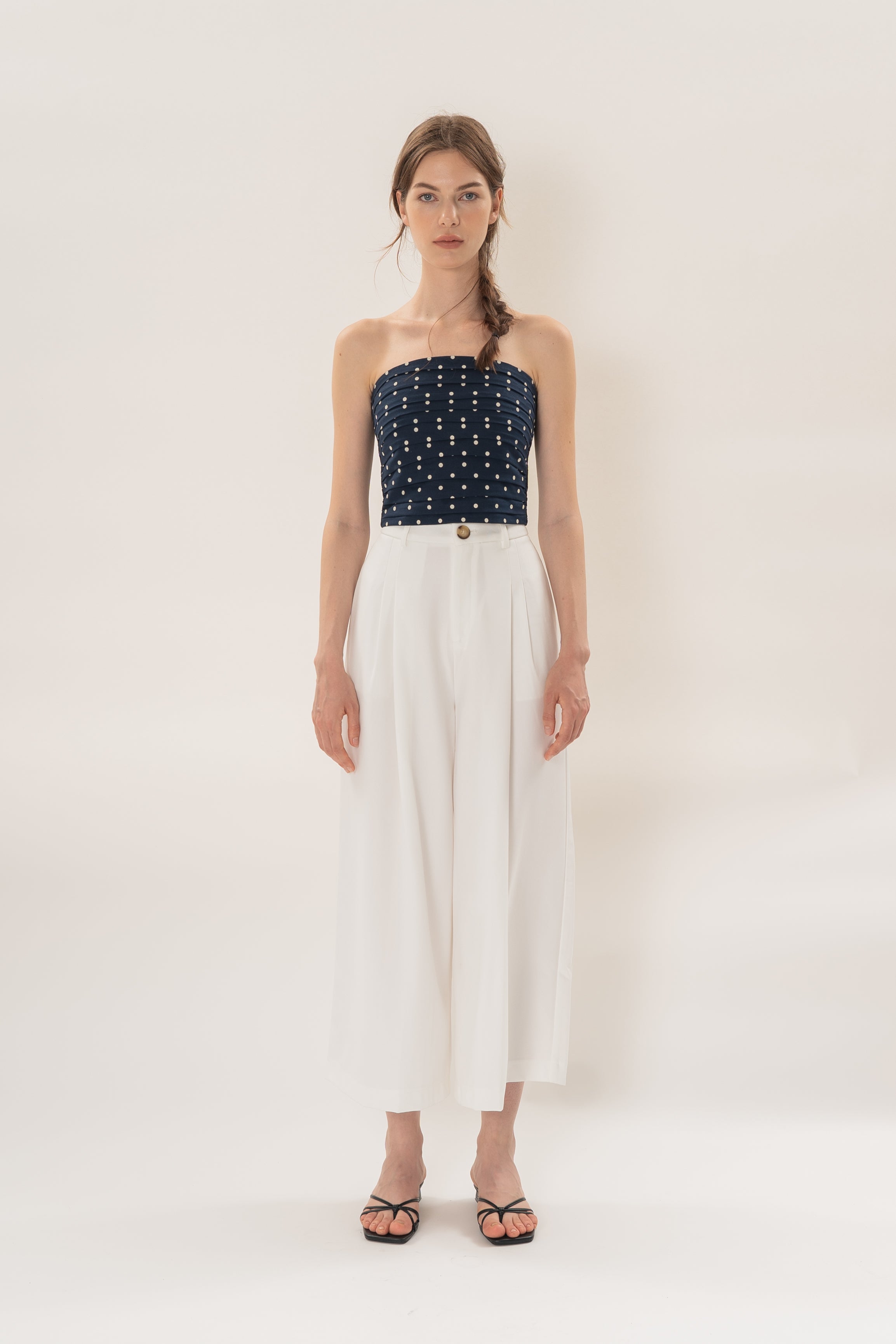 Petite Linear Pleat Wide-Leg Trousers in White