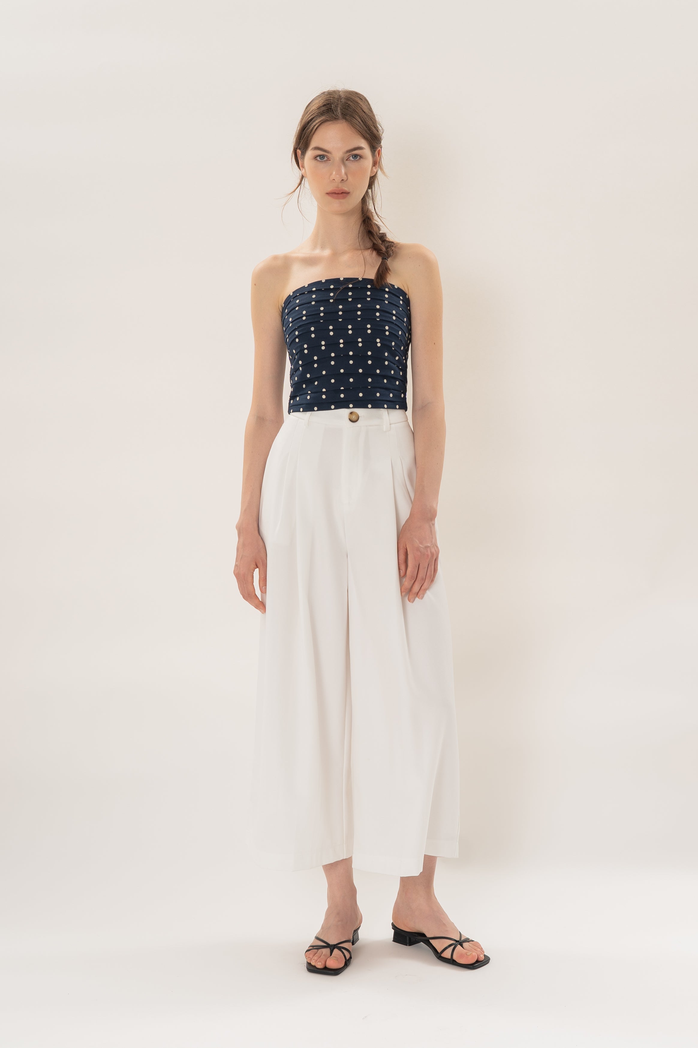 Petite Linear Pleat Wide-Leg Trousers in White