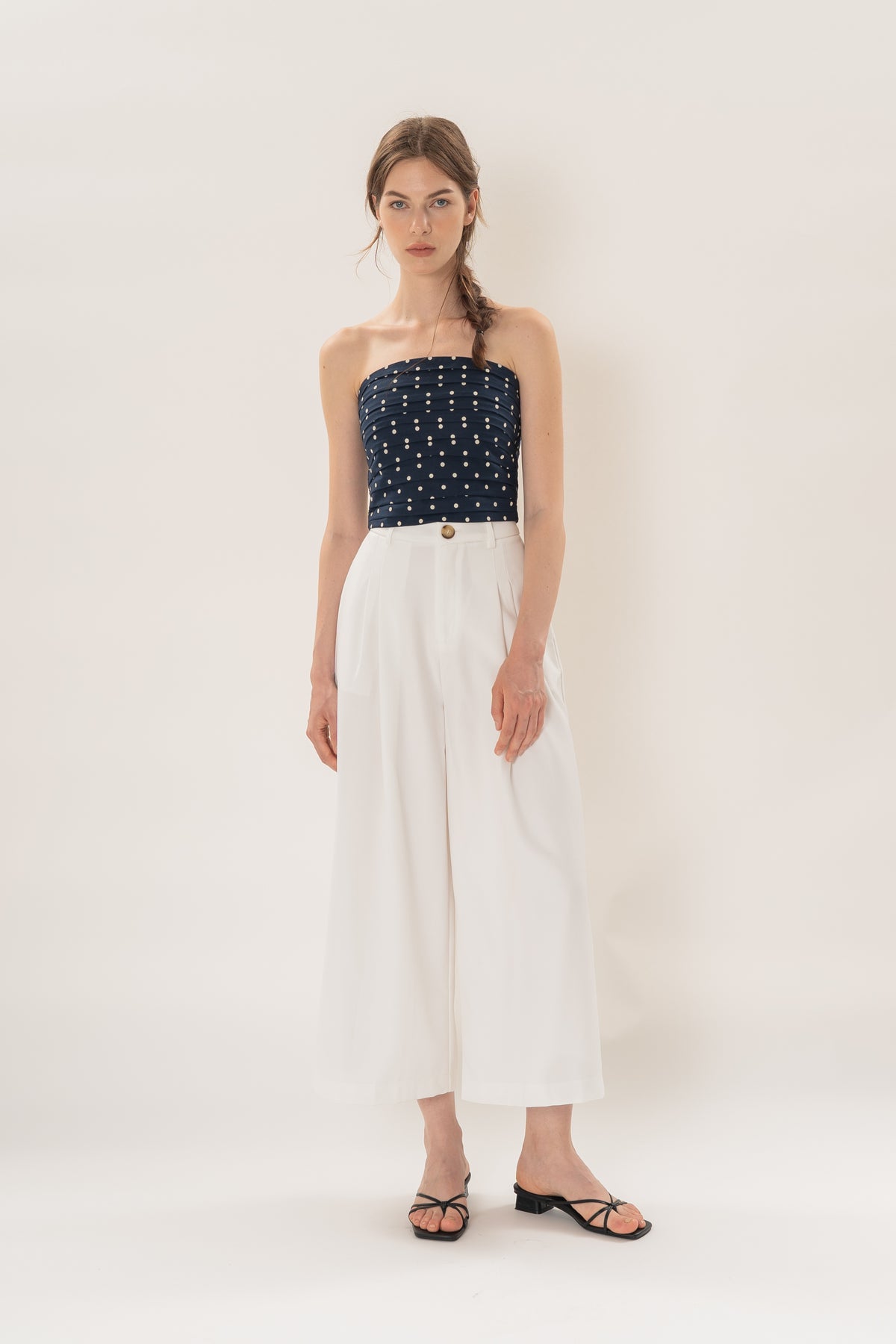 Petite Linear Pleat Wide-Leg Trousers in White