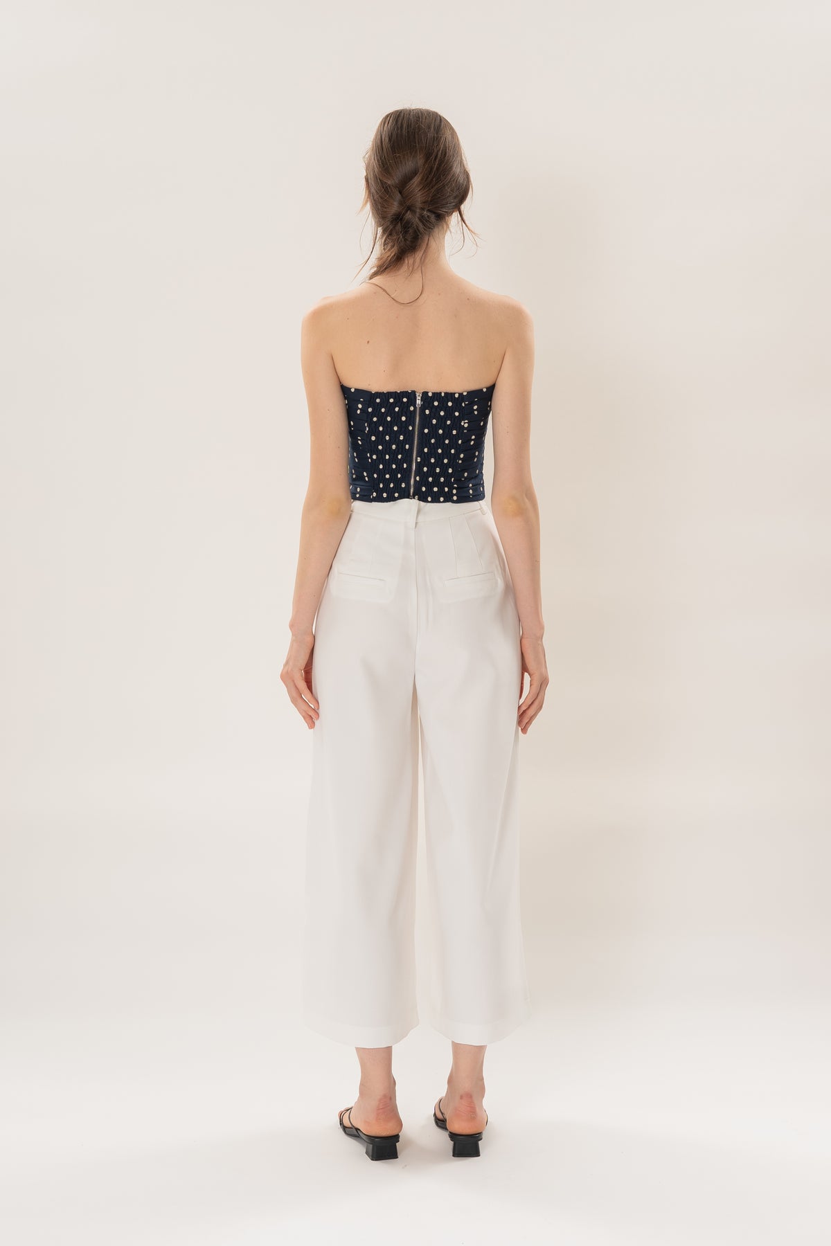 Petite Linear Pleat Wide-Leg Trousers in White