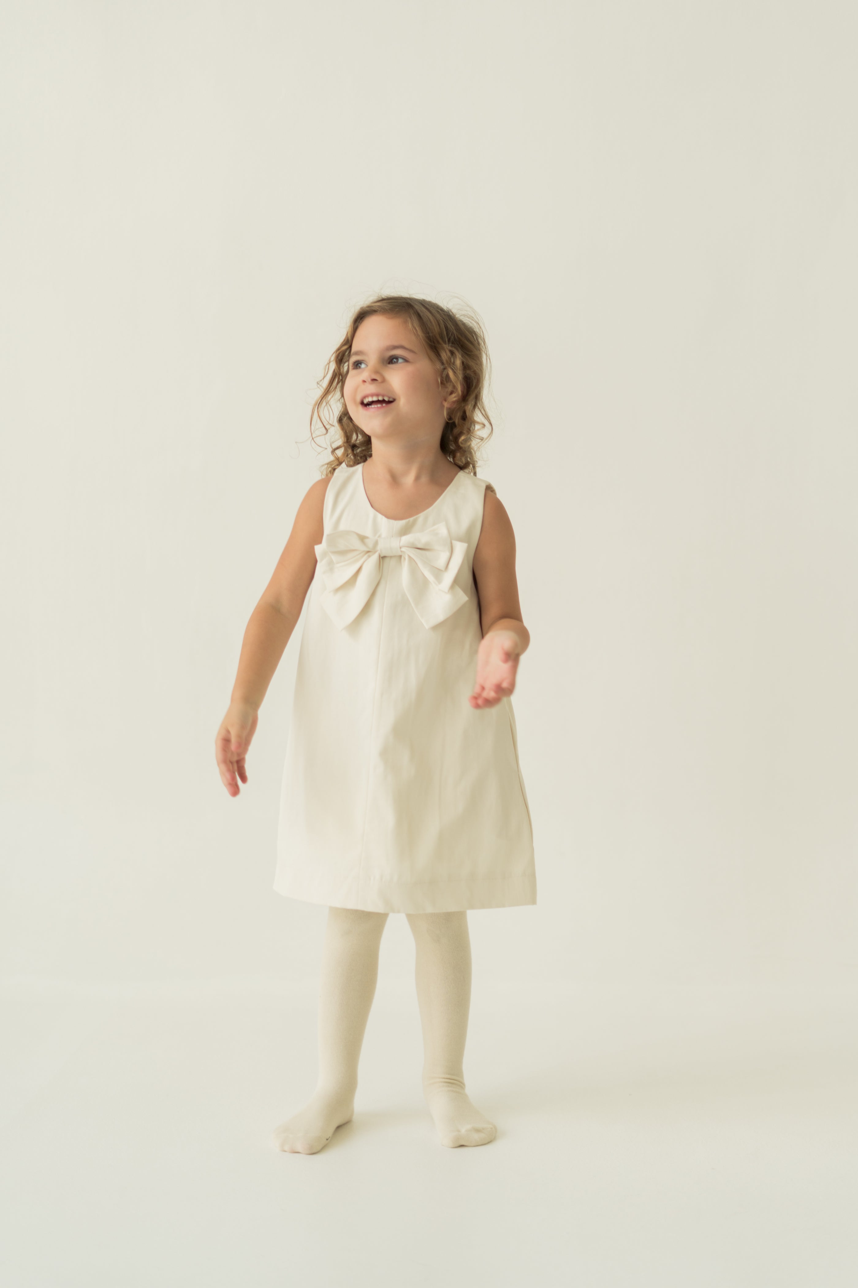 Mini A-Line Shift Dress With Bow in Natural