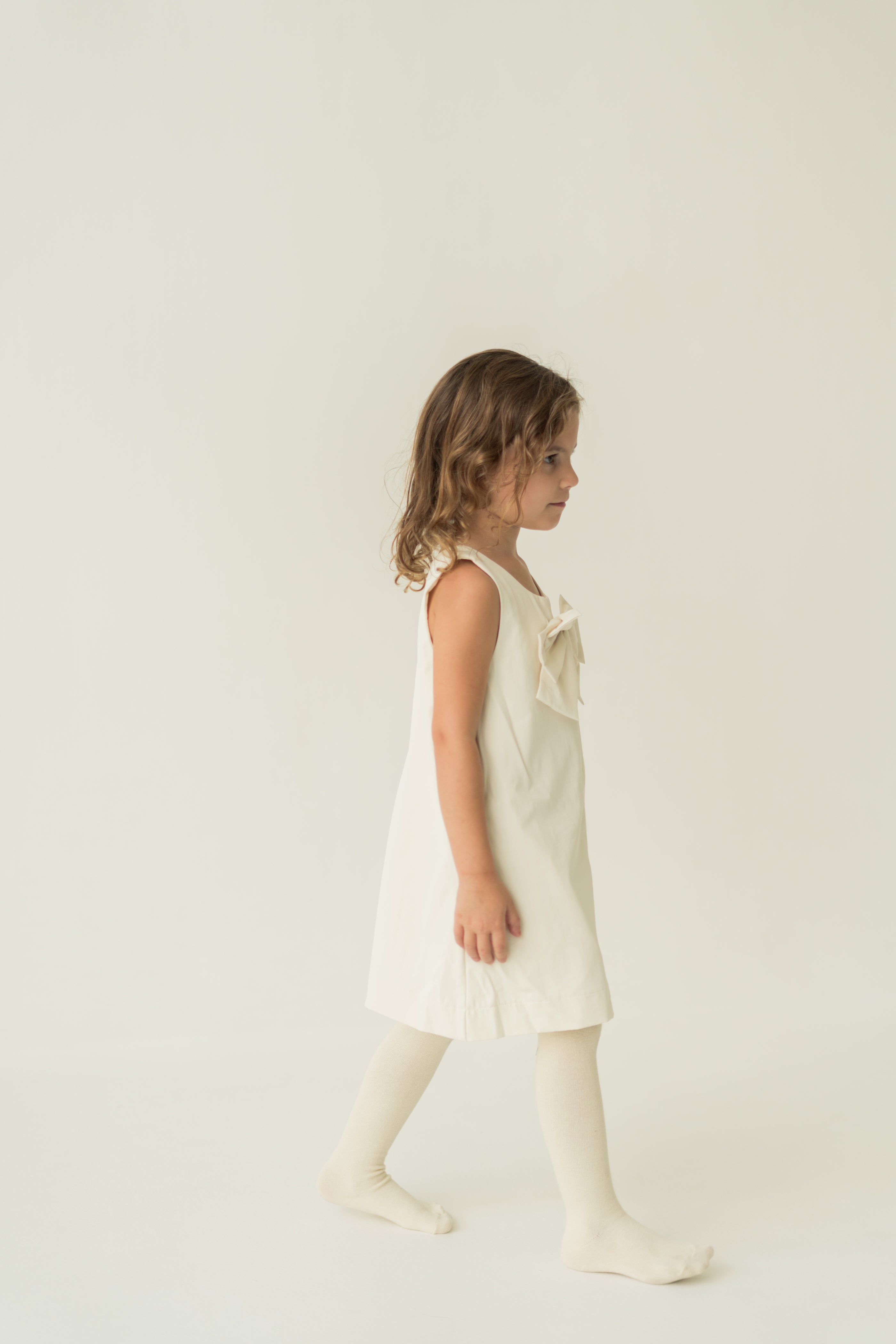 Mini A-Line Shift Dress With Bow in Natural