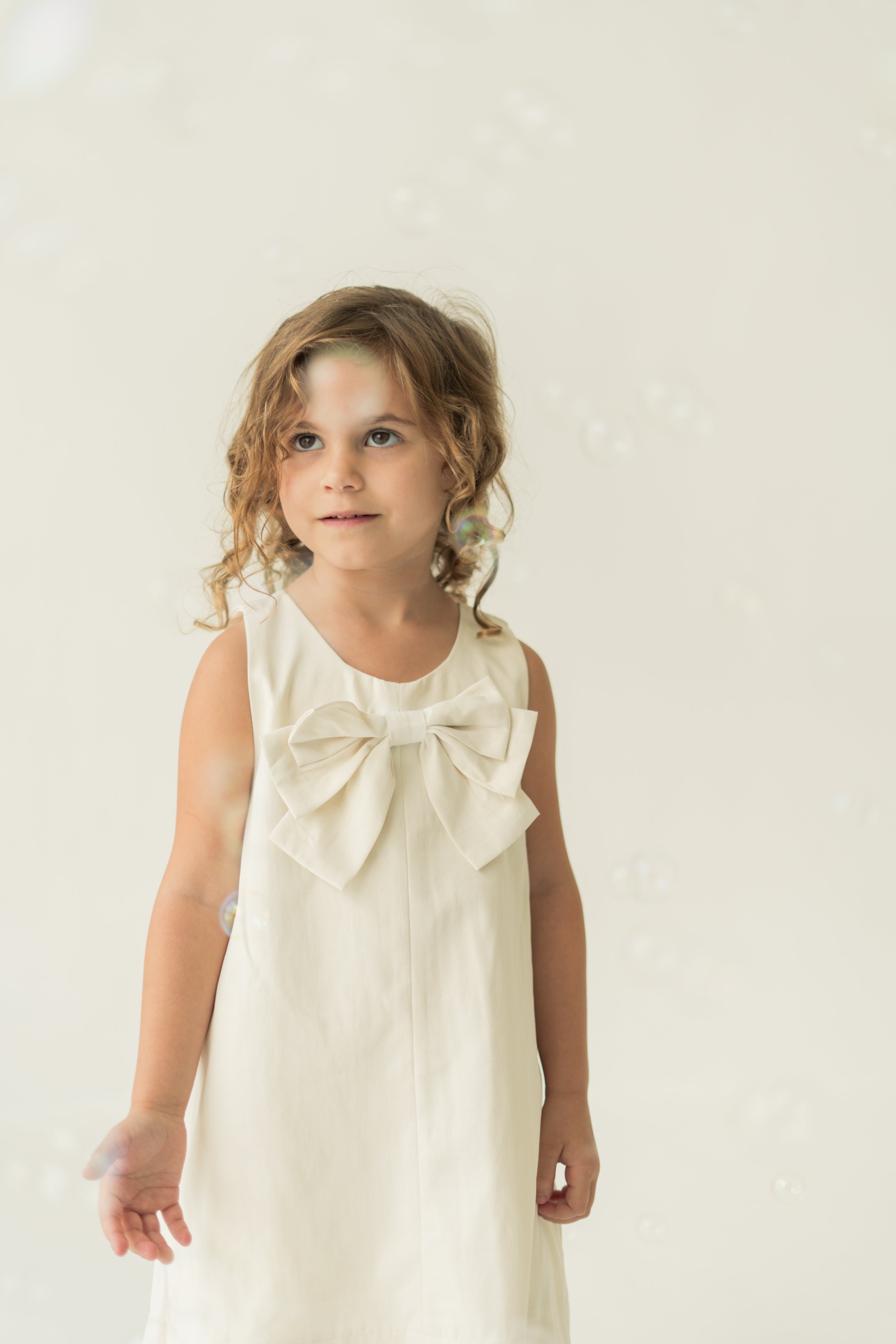 Mini A-Line Shift Dress With Bow in Natural