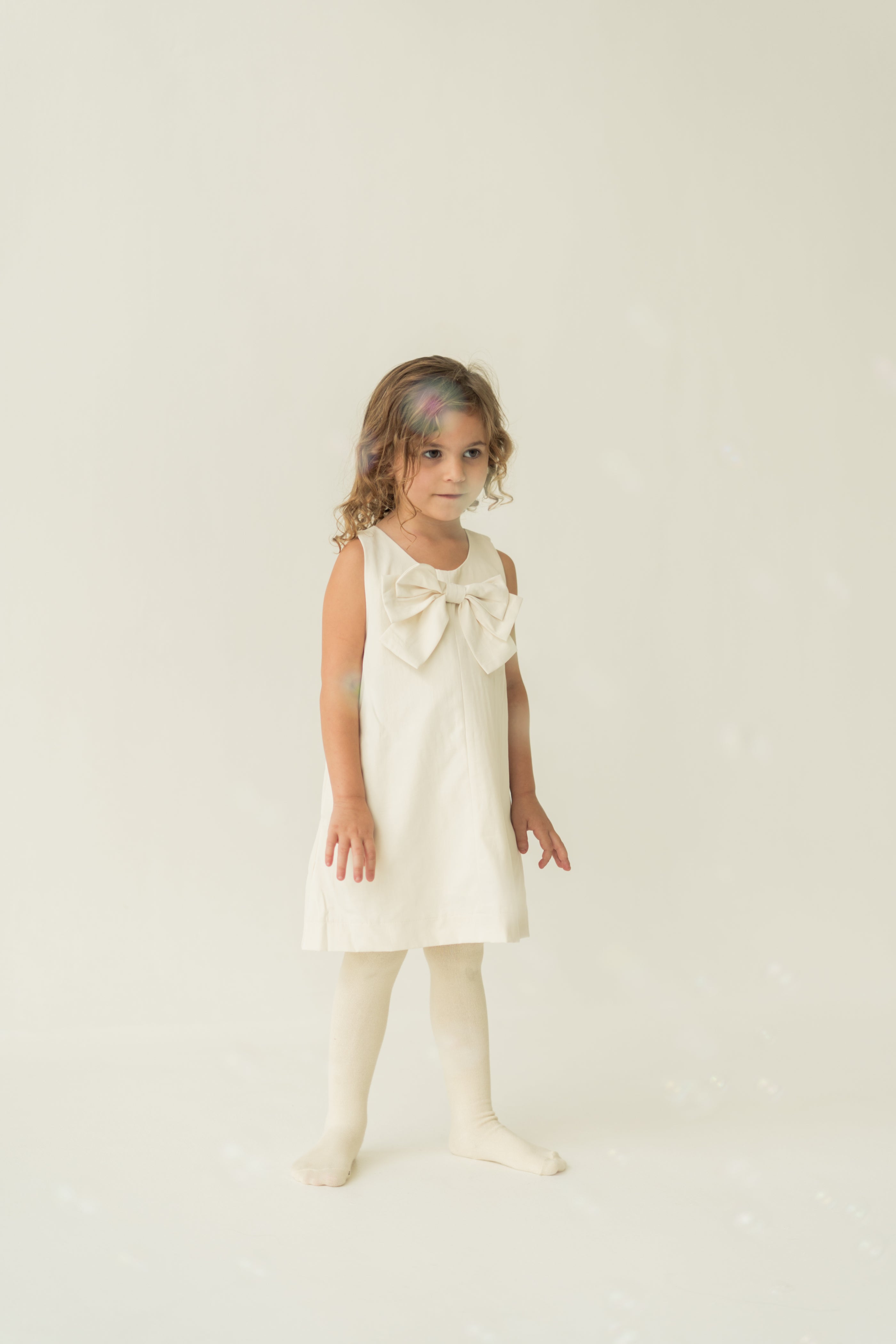 Mini A-Line Shift Dress With Bow in Natural