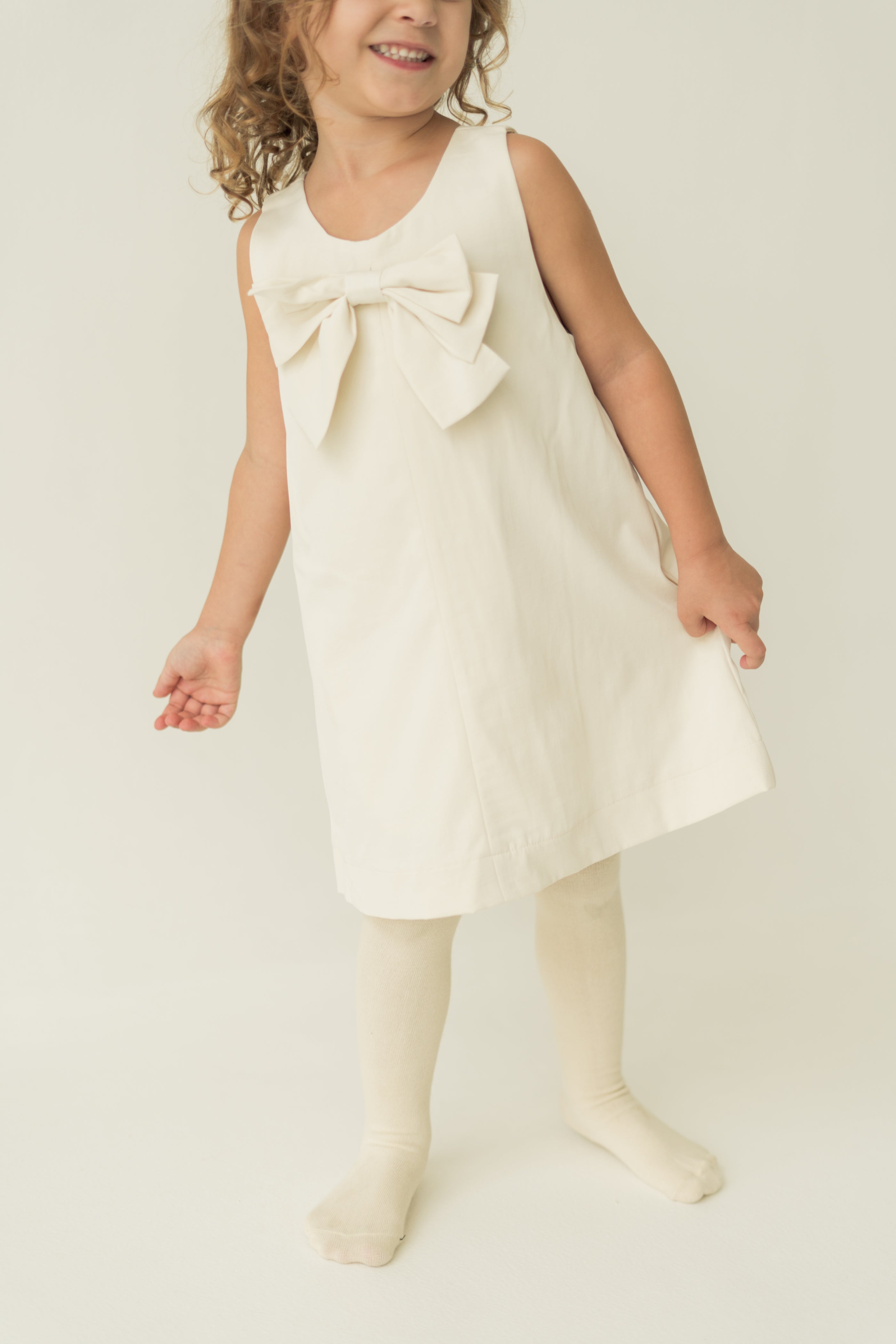 Mini A-Line Shift Dress With Bow in Natural