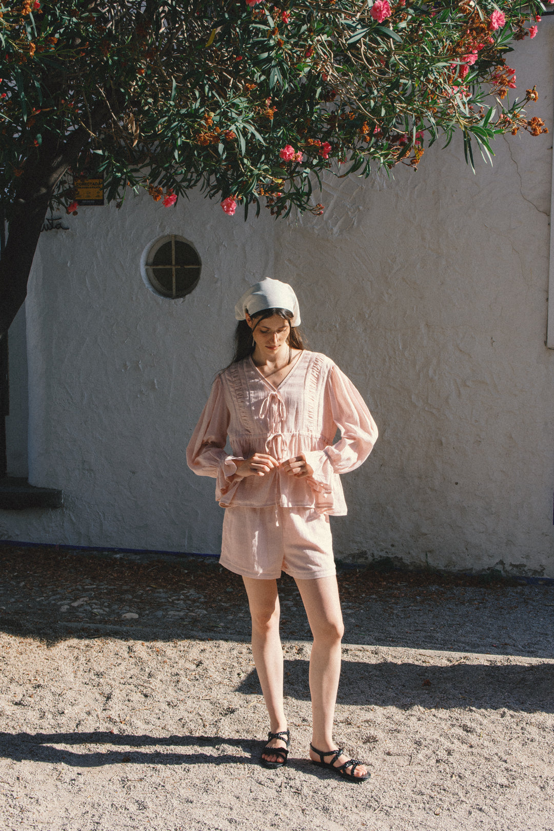 Gathered Waist Shorts With Eyelet Detailing in Pink