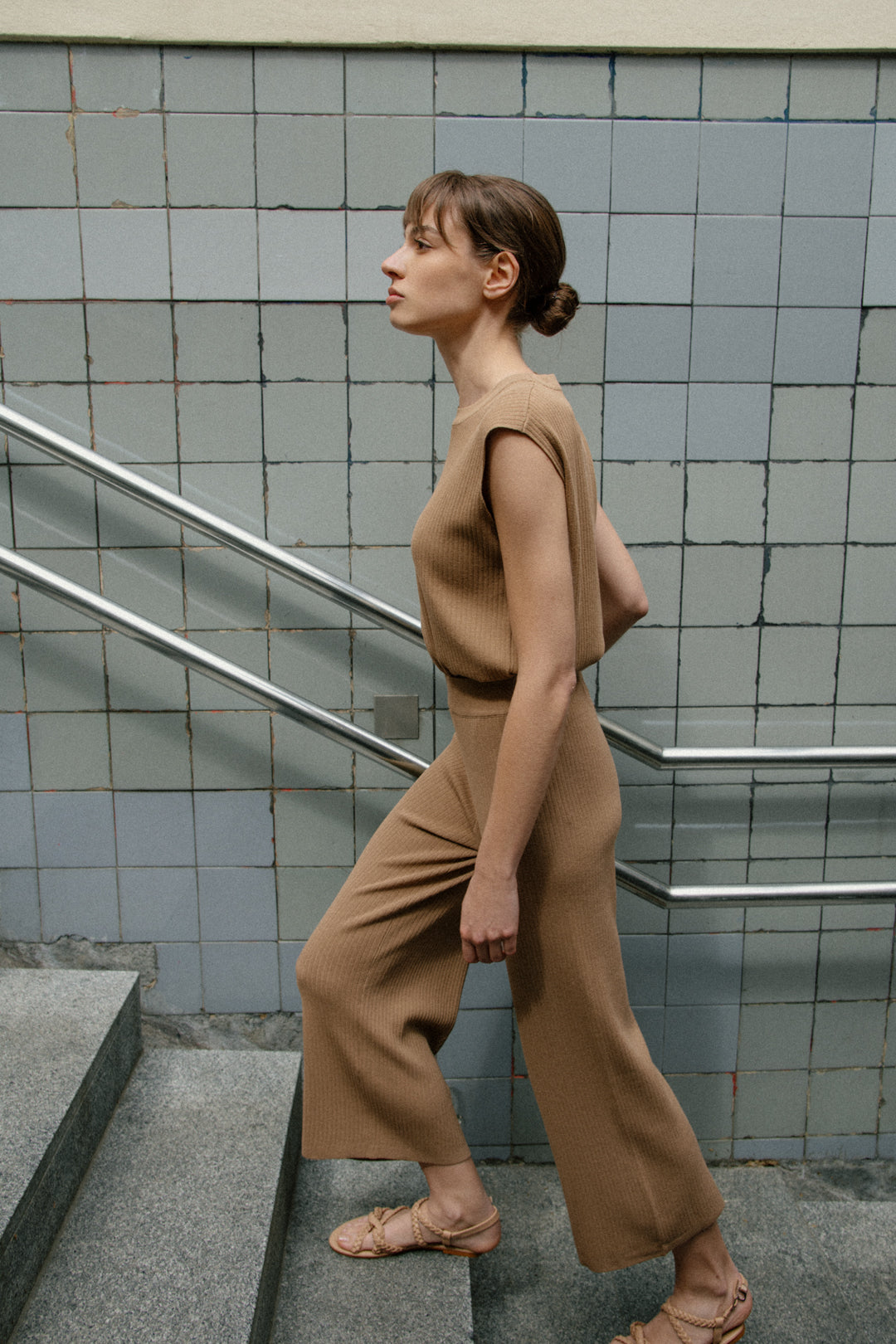 Knitted Long Culottes in Tan