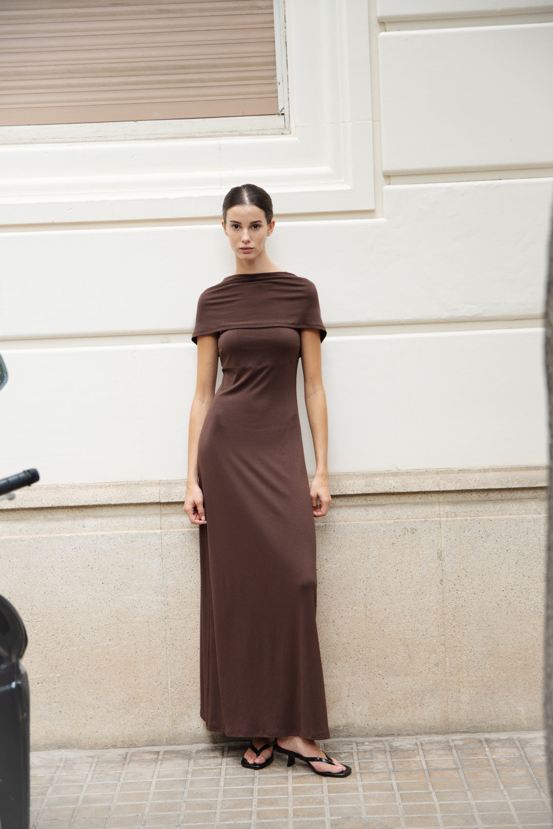 Soft Stretch Shawl Maxi Dress in Umber