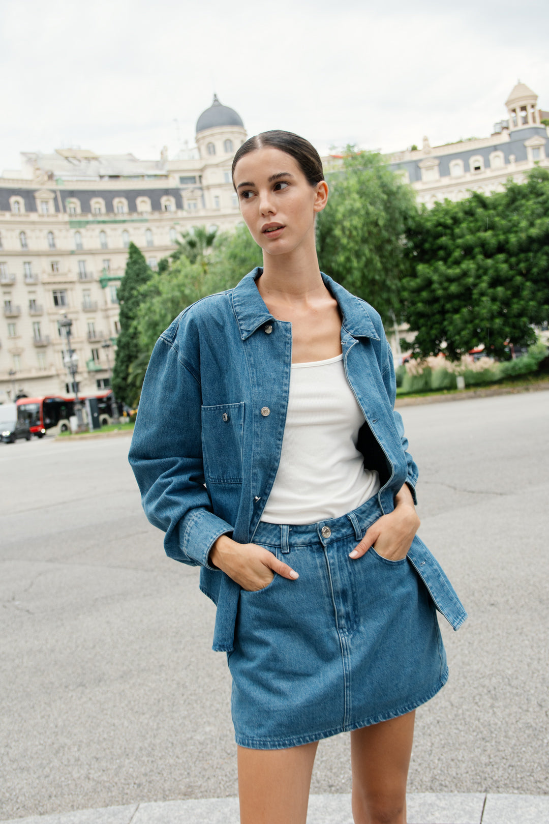 Classic Denim Skort in Mid Blue Wash