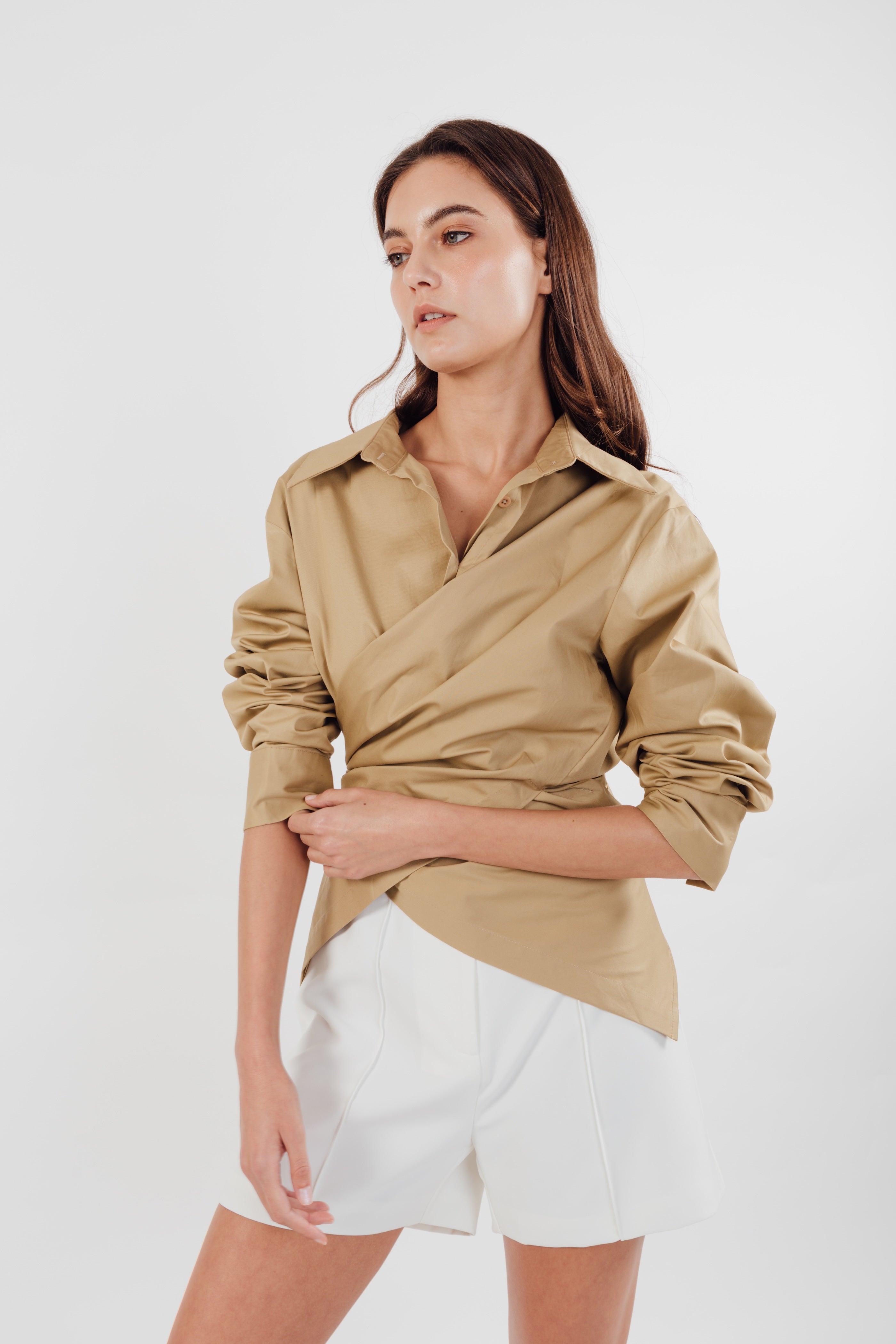 Two-way Cotton Shirt in Camel (Sale)