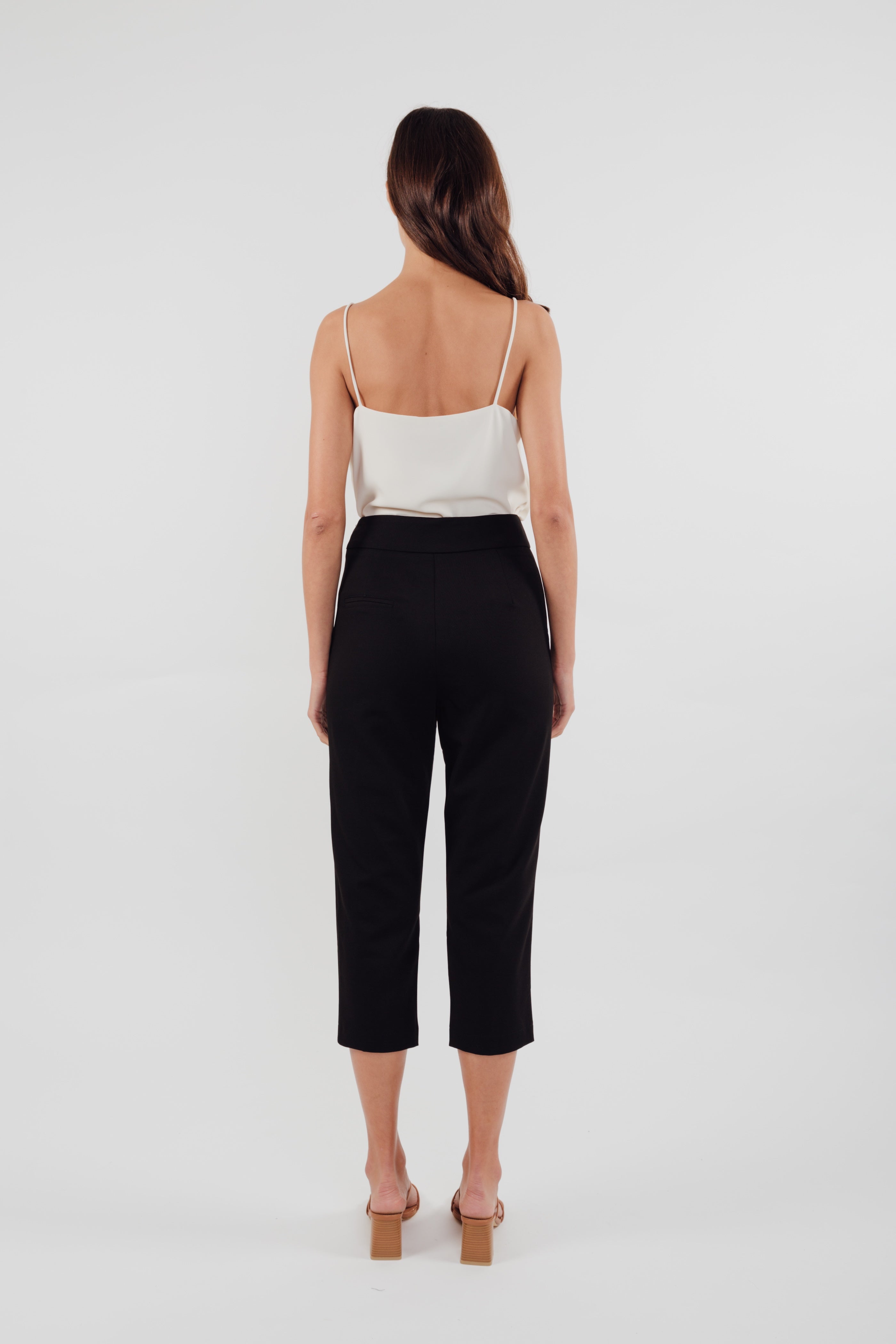 High Waisted Cropped Trousers in Black