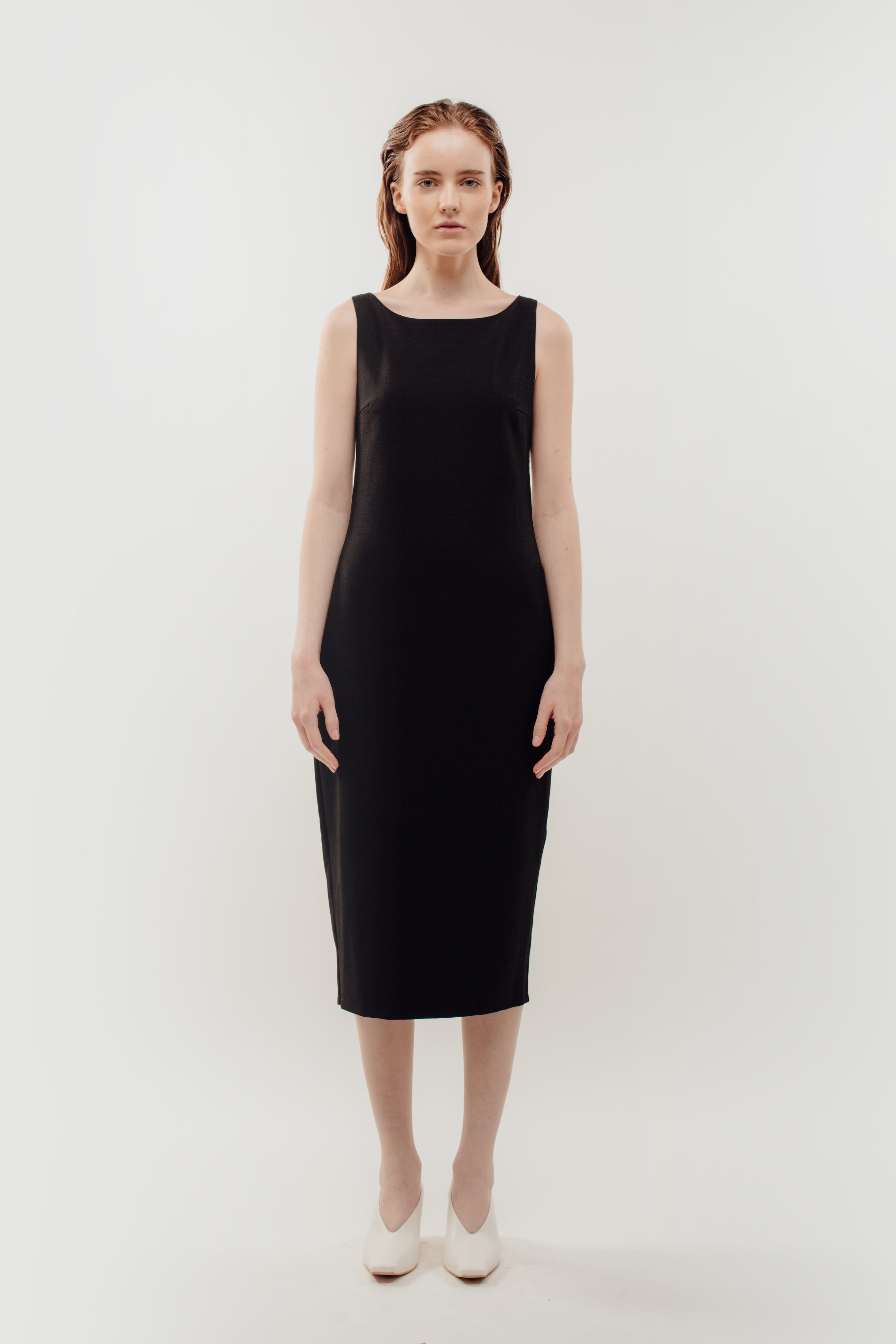 Classic Midi Dress w Exposed Zipper Slit In Black (Sale)