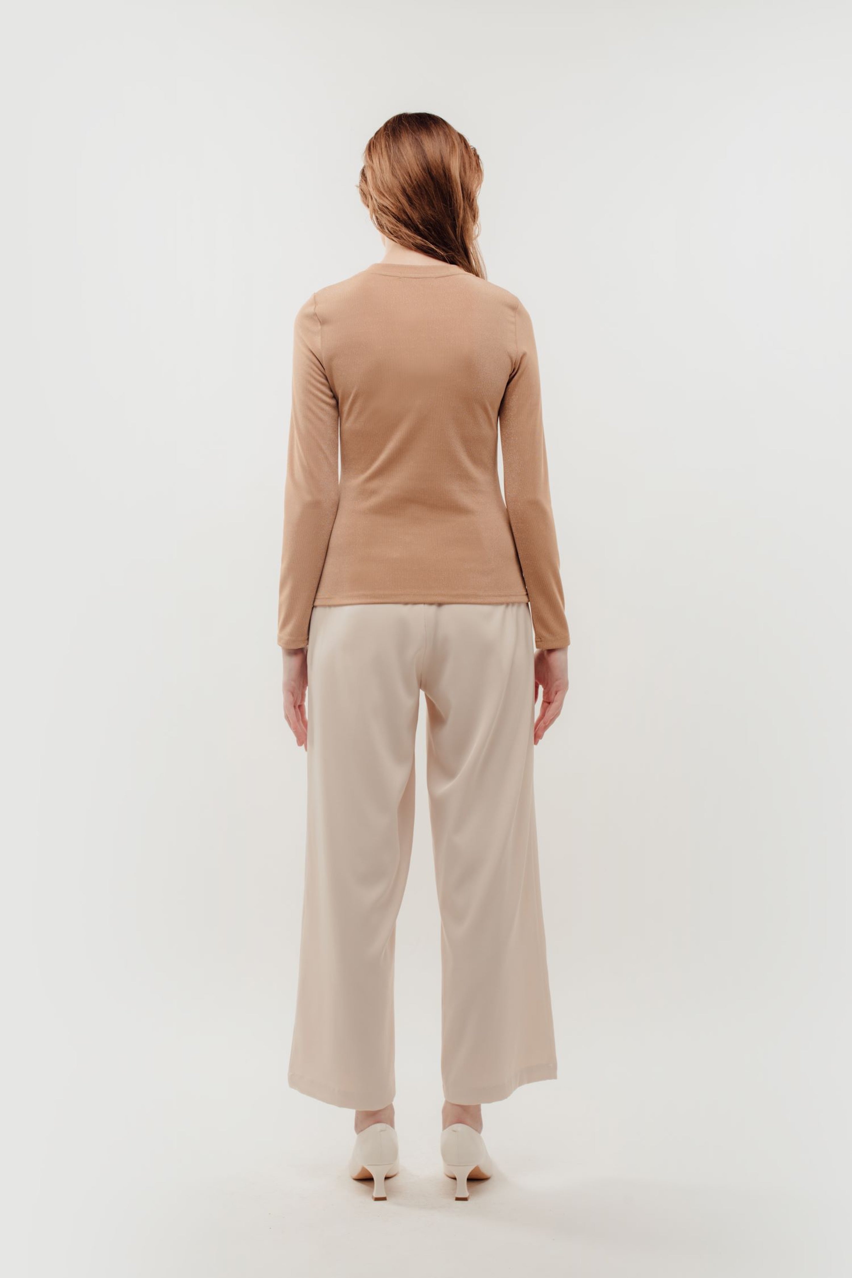 Fitted Long Sleeve Shirt in Shimmer Beige (Sale)