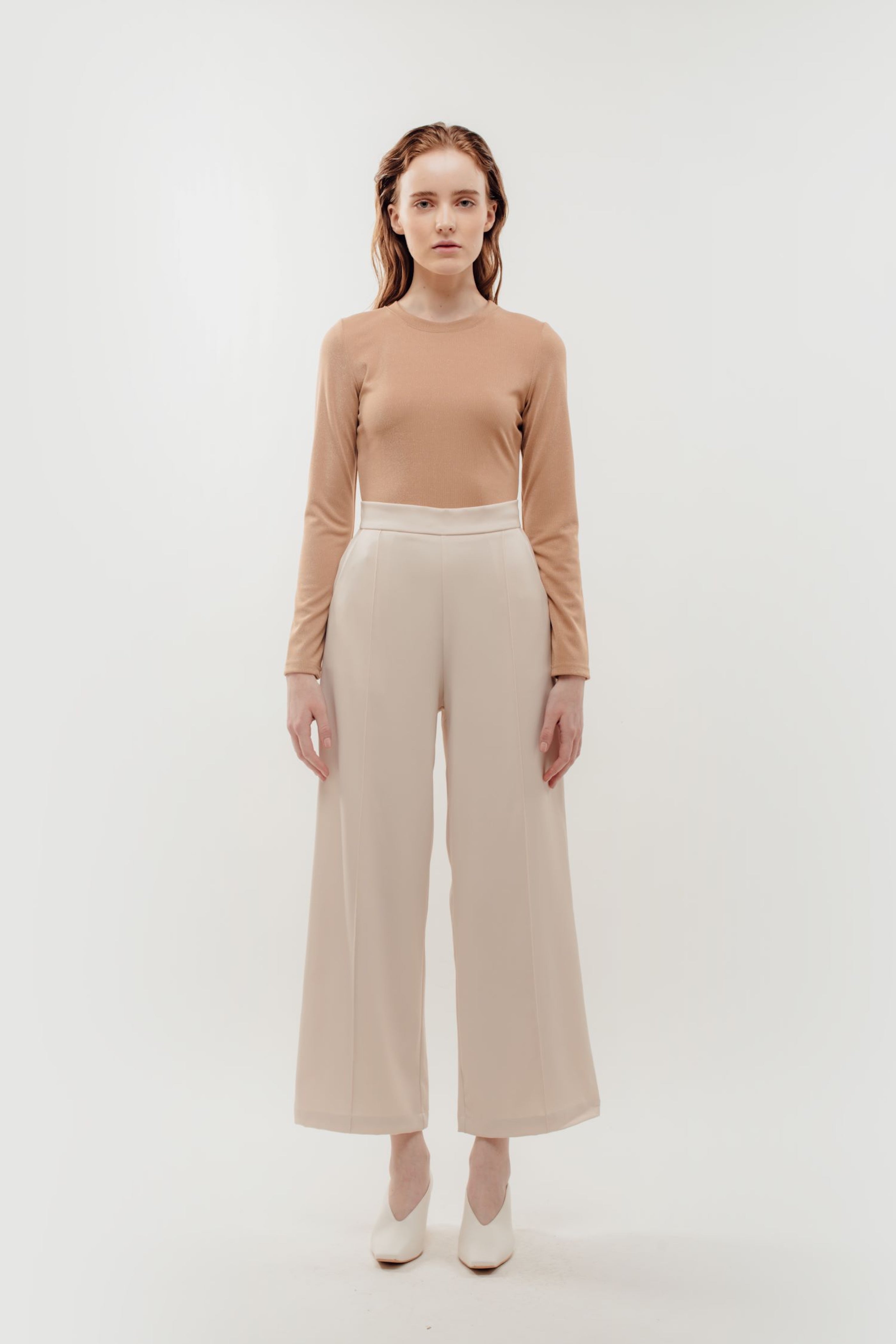 Fitted Long Sleeve Shirt in Shimmer Beige (Sale)