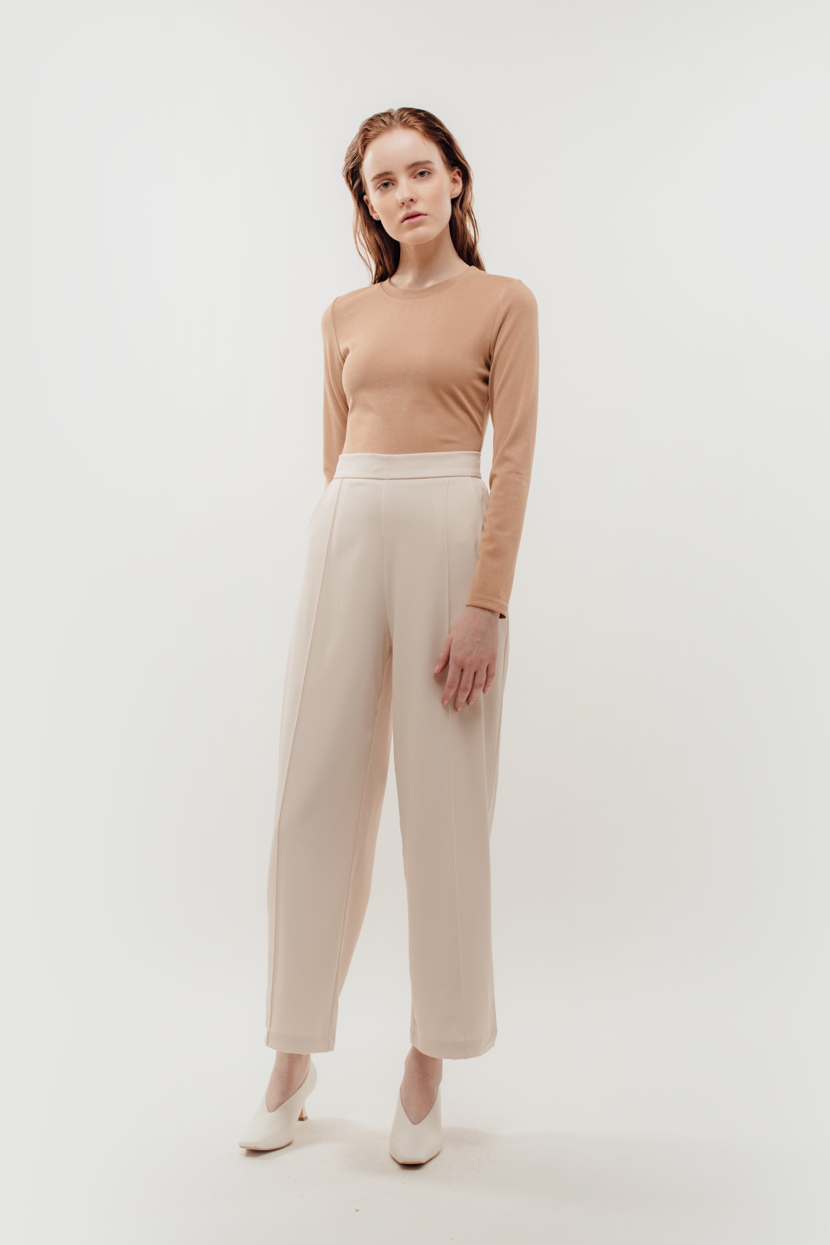 Fitted Long Sleeve Shirt in Shimmer Beige (Sale)