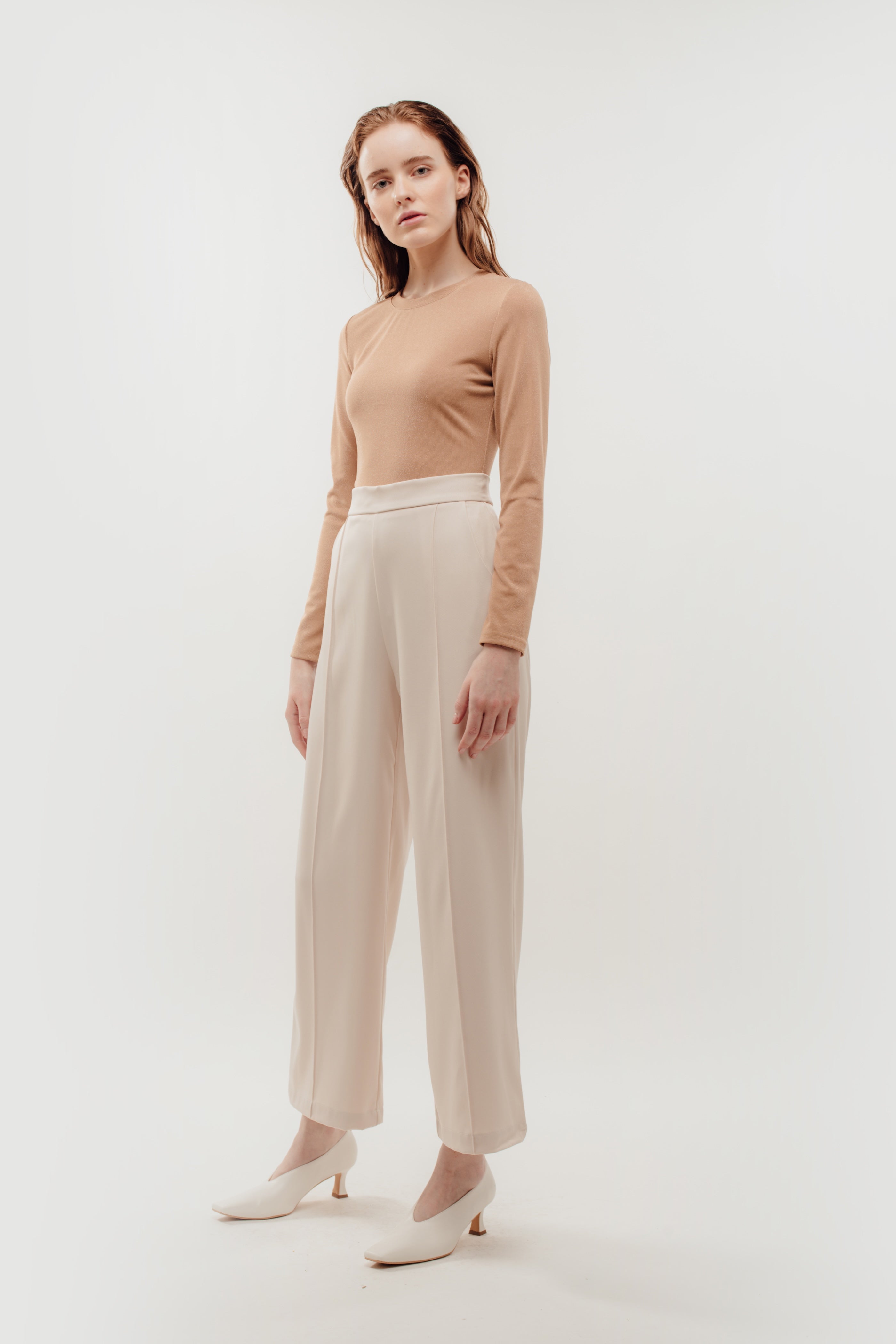 Fitted Long Sleeve Shirt in Shimmer Beige (Sale)