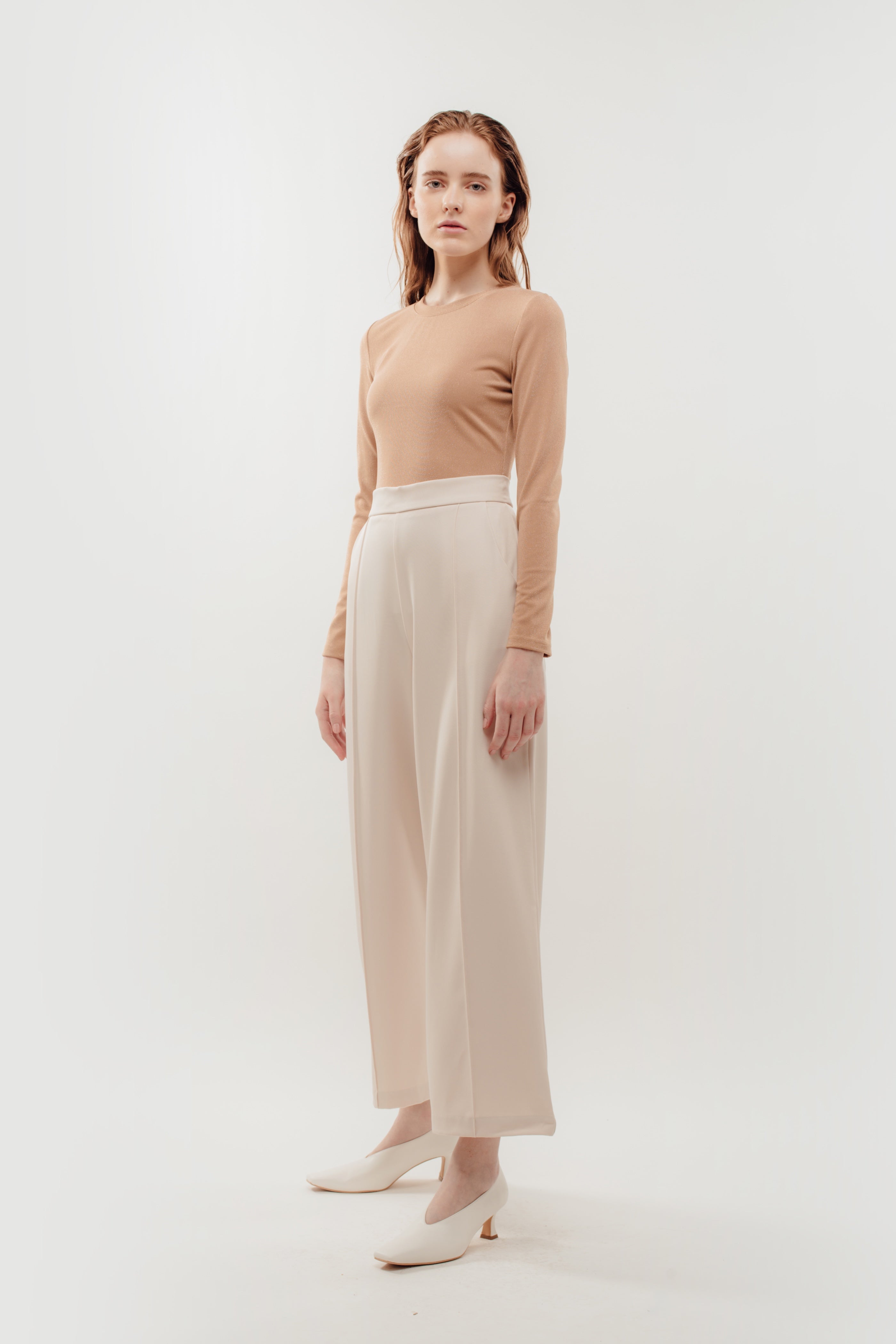 Fitted Long Sleeve Shirt in Shimmer Beige (Sale)