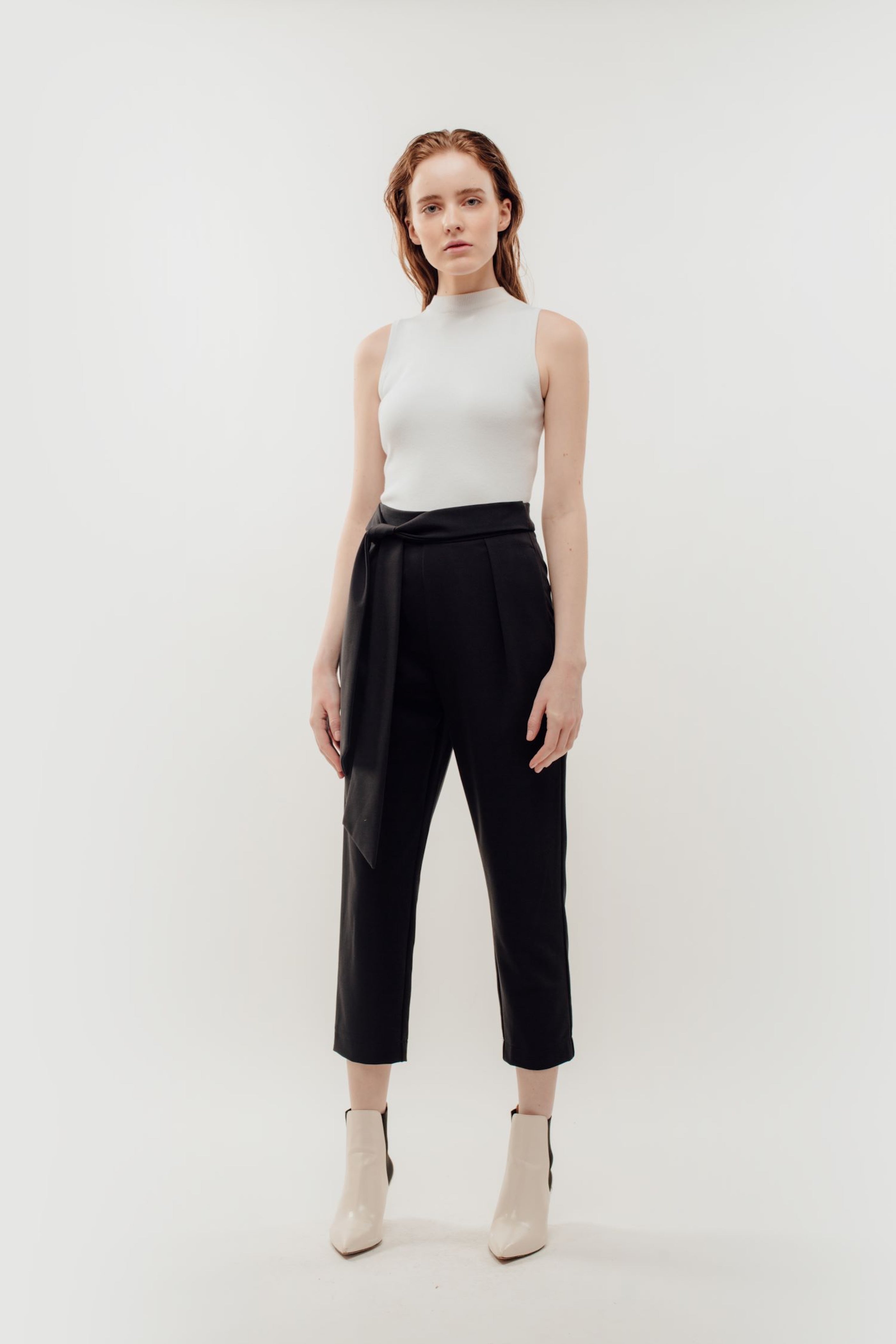 High Waisted Trousers with Belt Tie in Navy (Sale)