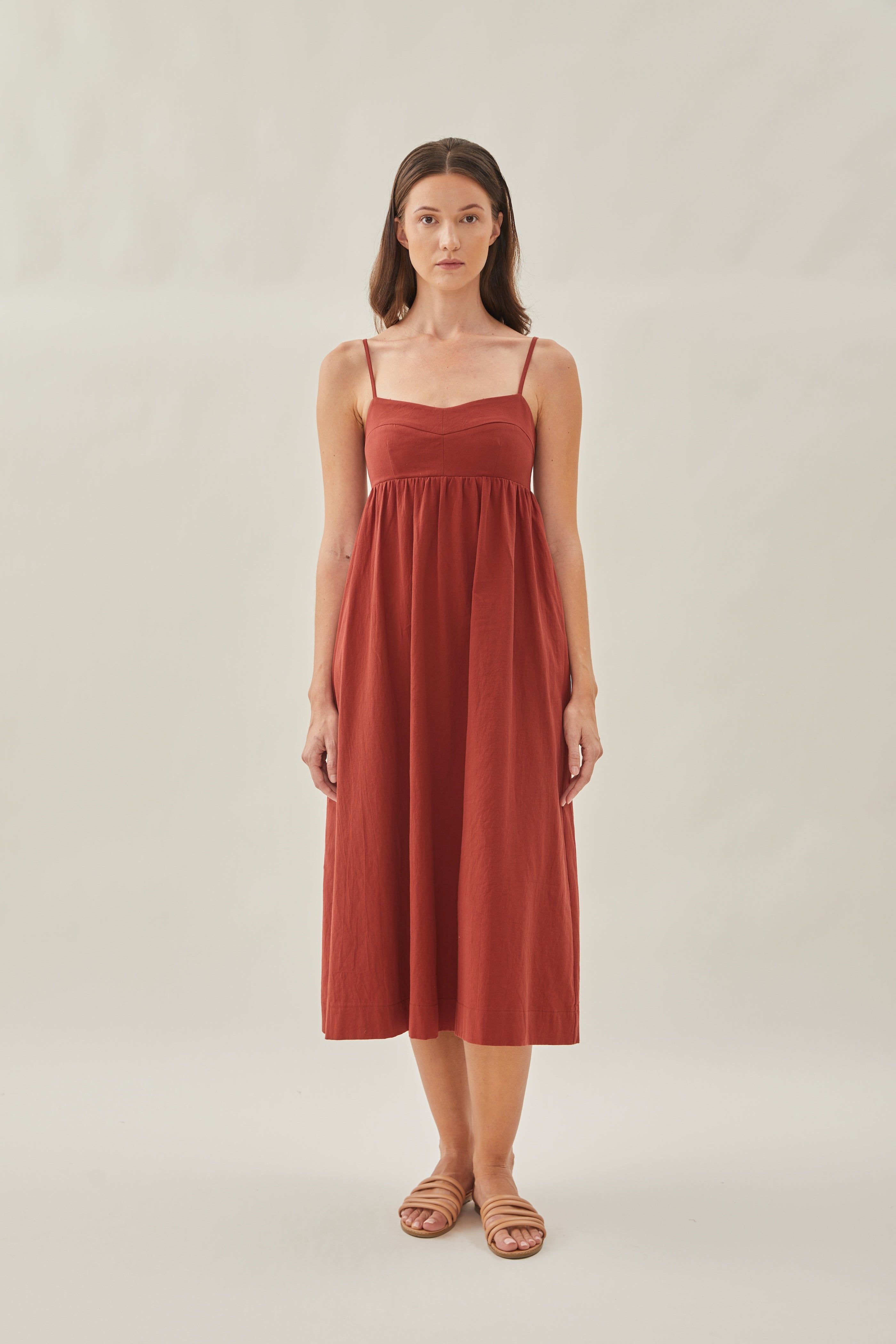 Bustier Gathered Midi Dress in Sienna