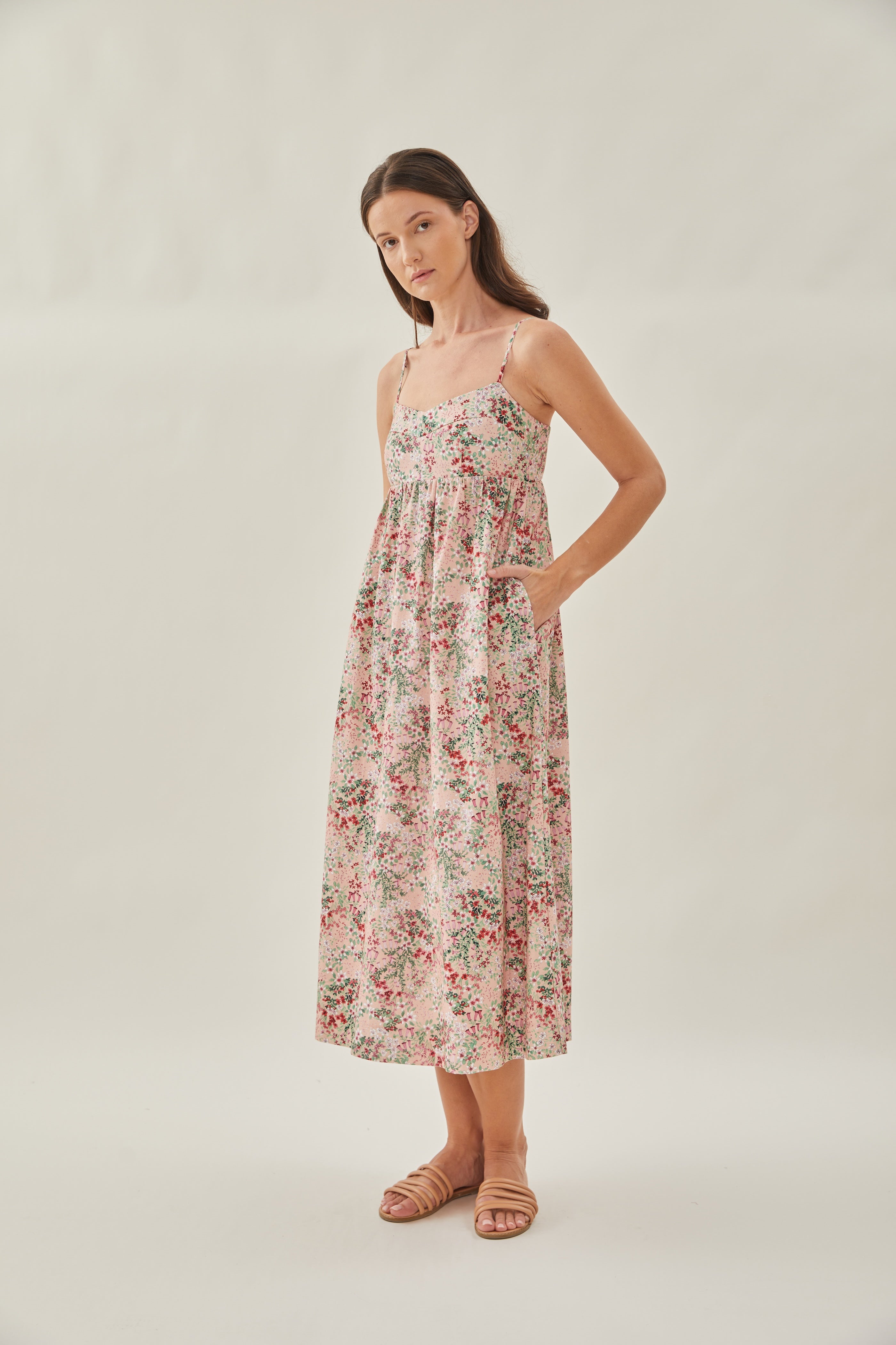 Bustier Gathered Midi Dress in Dahlia