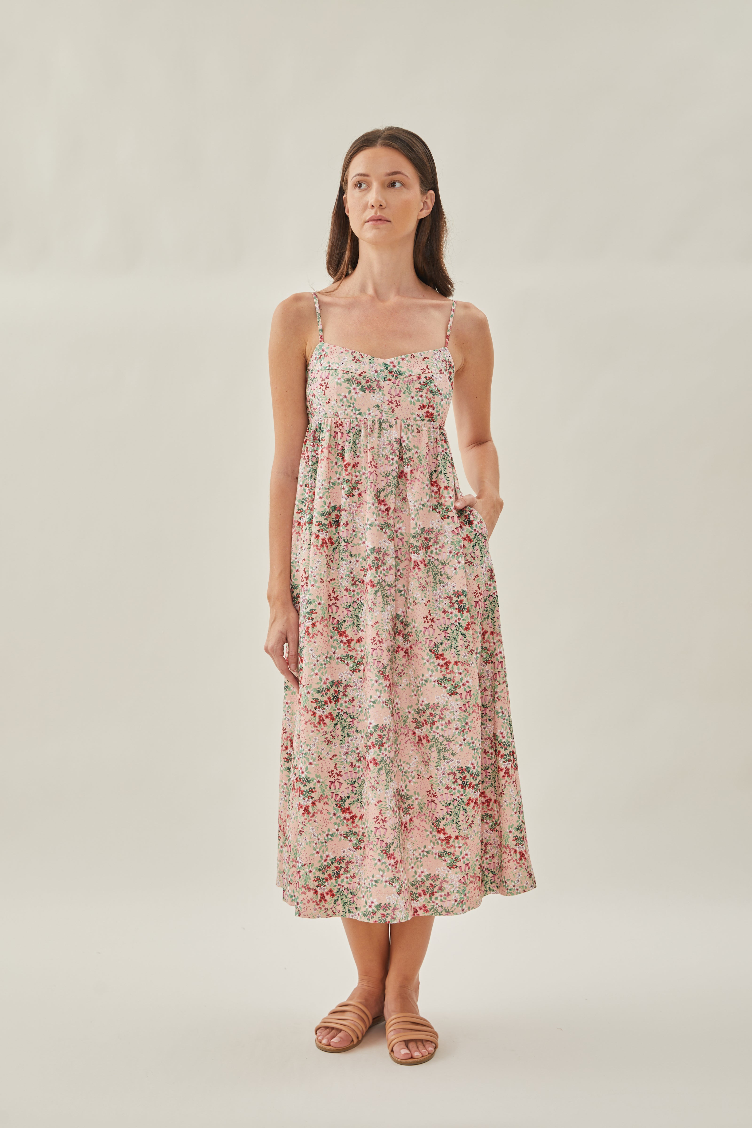 Bustier Gathered Midi Dress in Dahlia