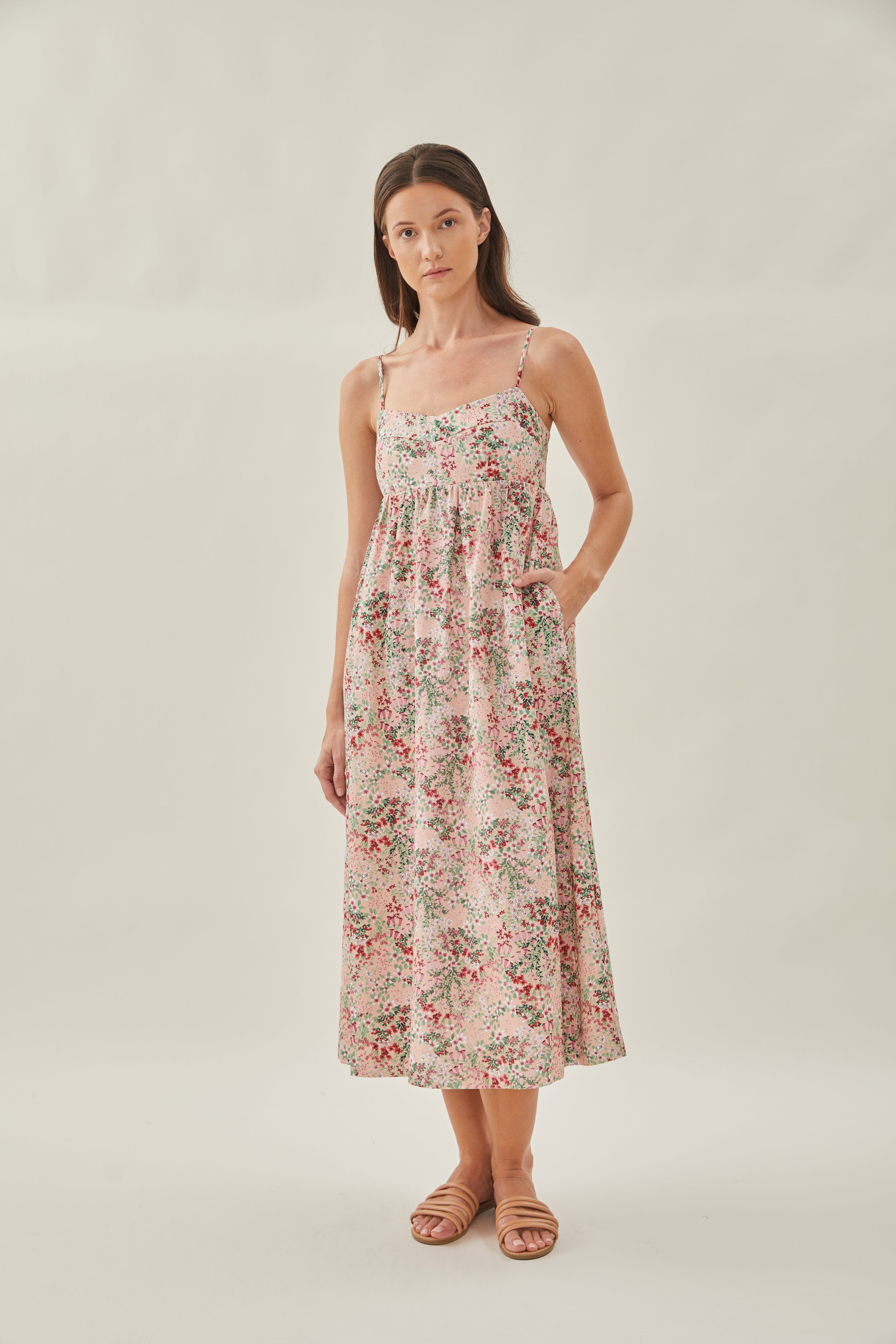 Bustier Gathered Midi Dress in Dahlia