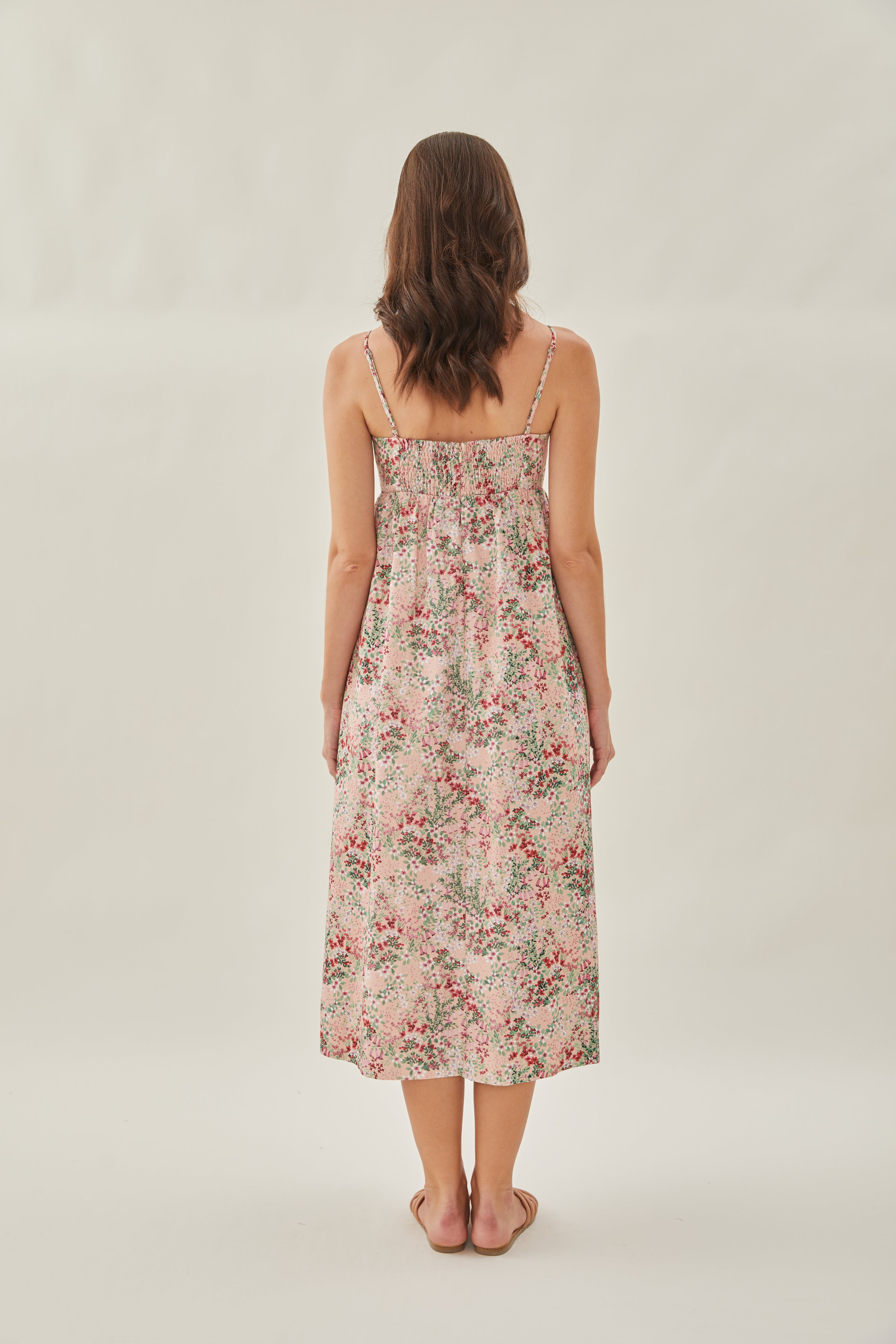 Bustier Gathered Midi Dress in Dahlia