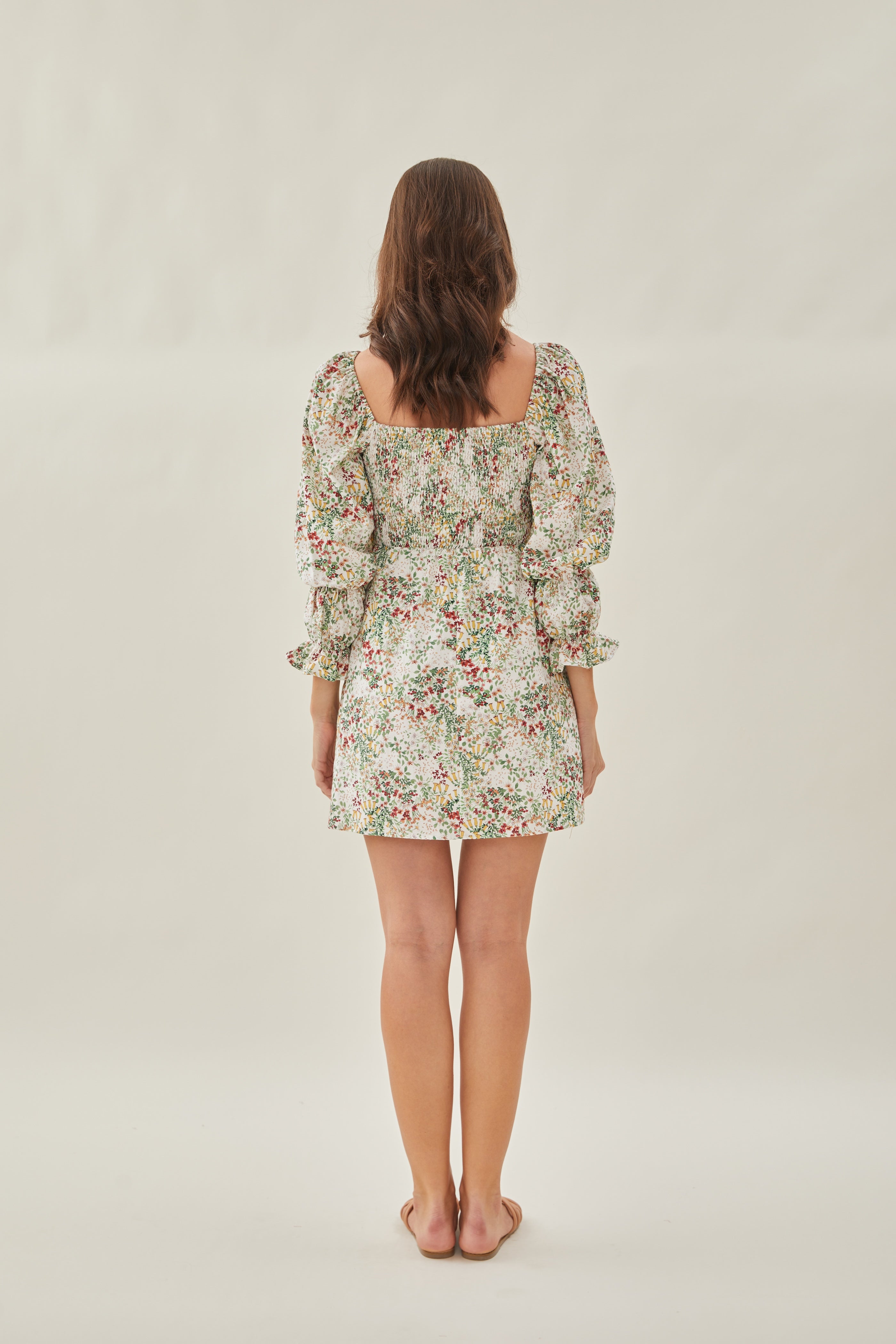 Cotton Shirred Mini Dress in Botany