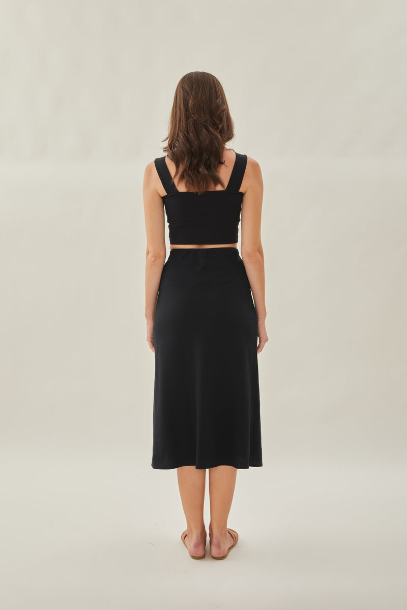 Cotton Straight Midi Skirt in Black