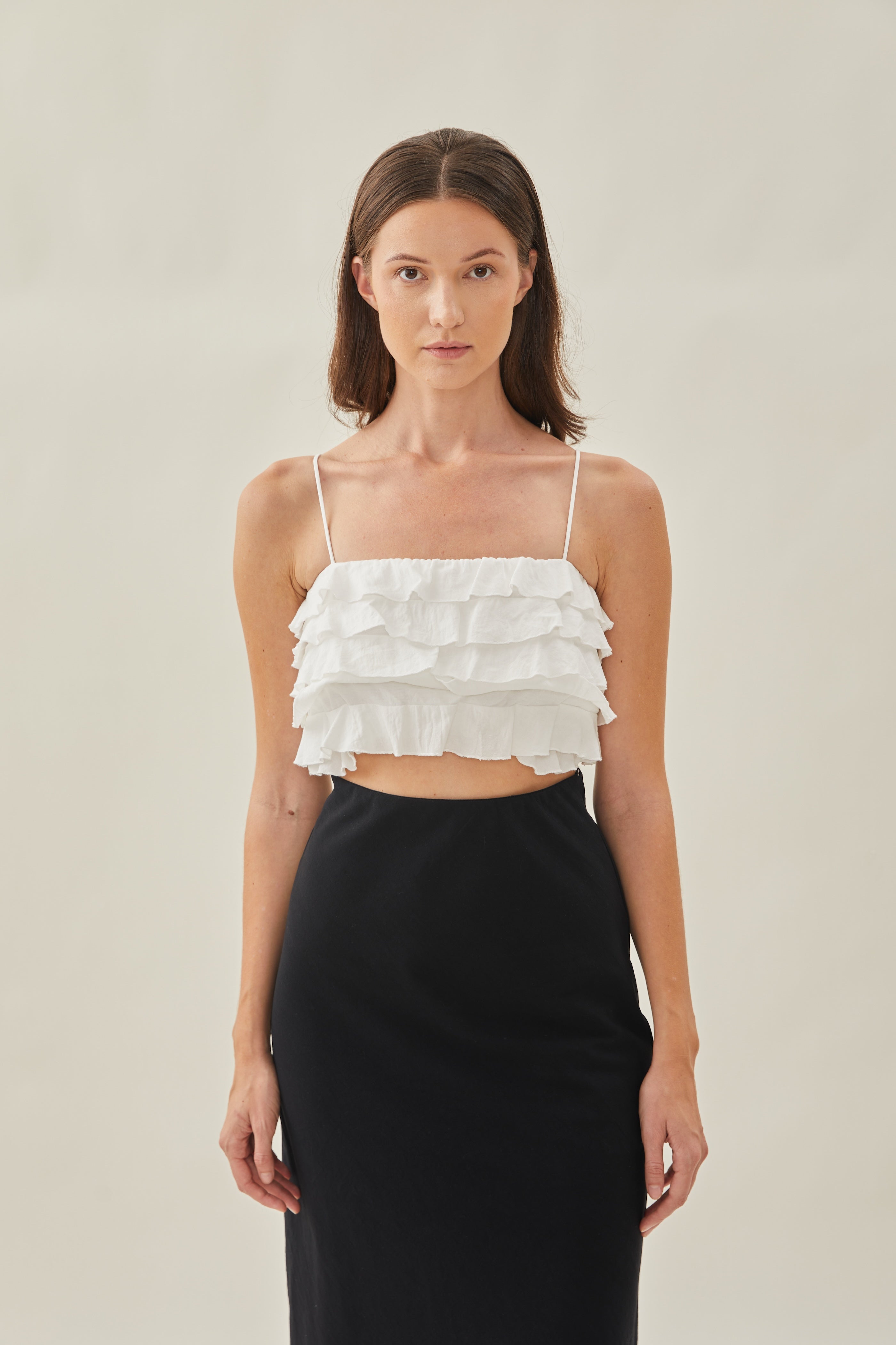 Tiered Frill Top in White