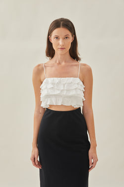 Tiered Frill Top in White