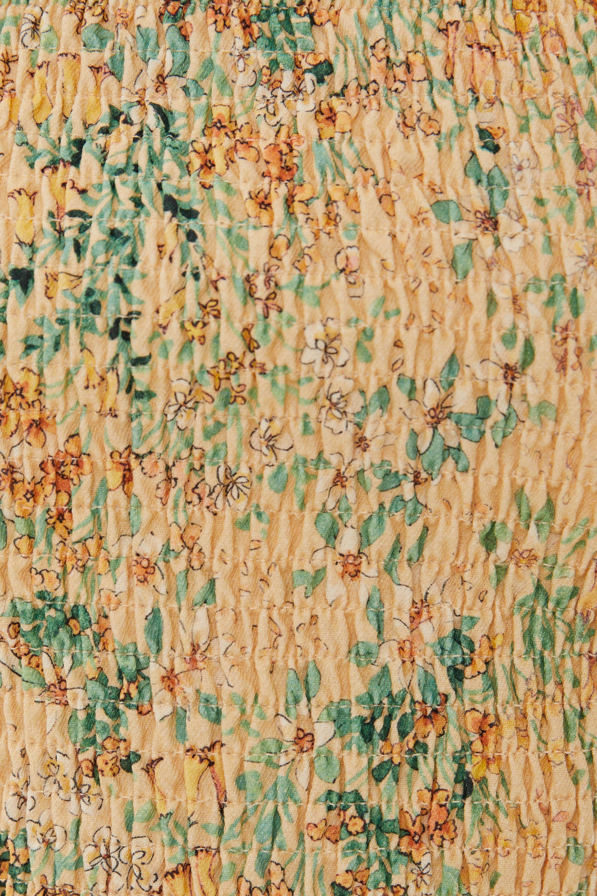 Puffed Sleeved Shirred Cropped Top in Canary