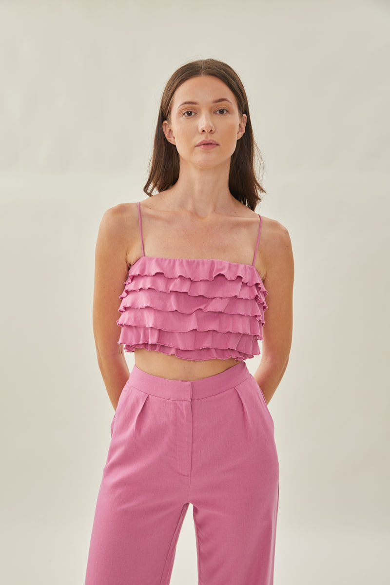 Tiered Frill Top in Hibiscus