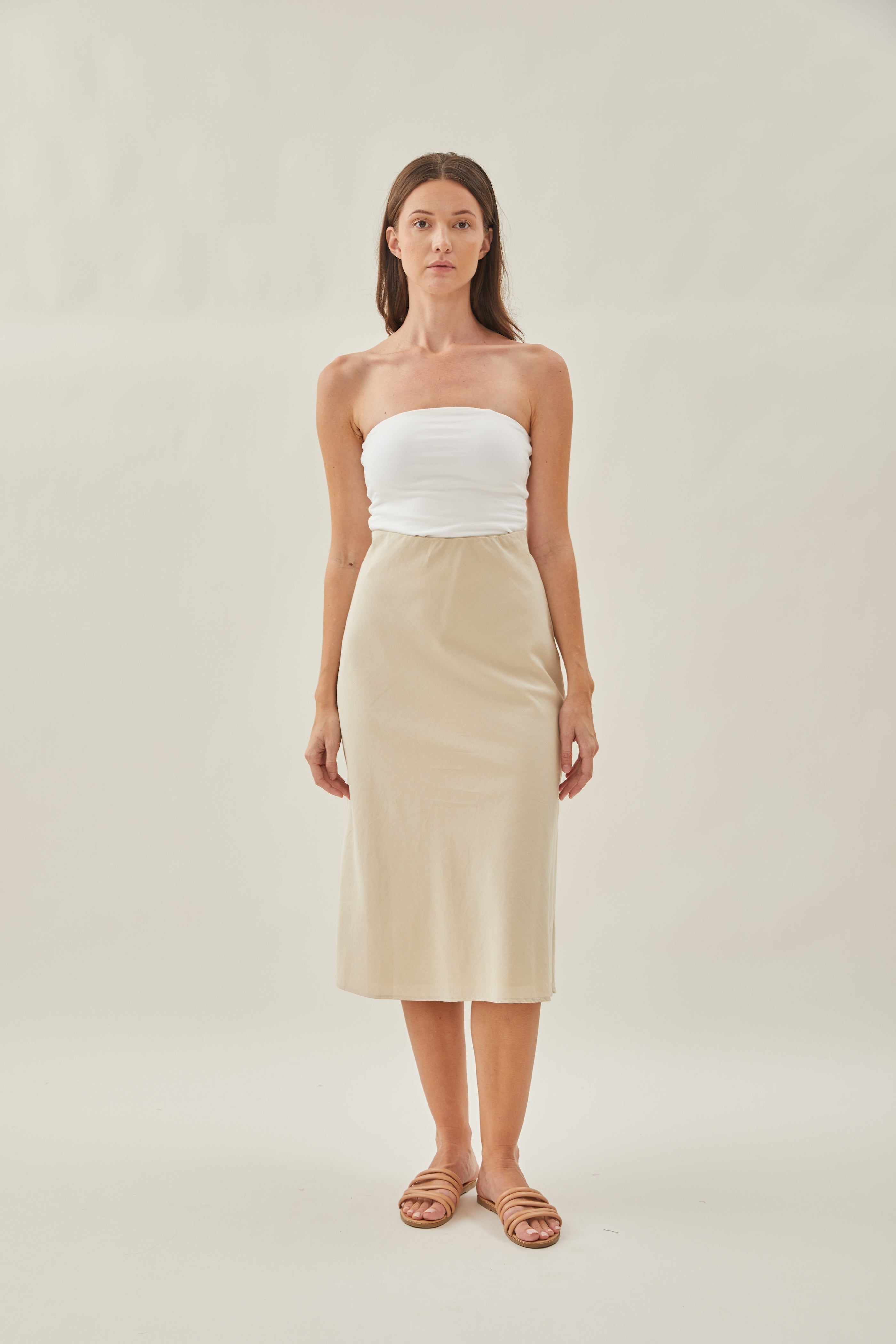 Cotton Straight Midi Skirt in Oat