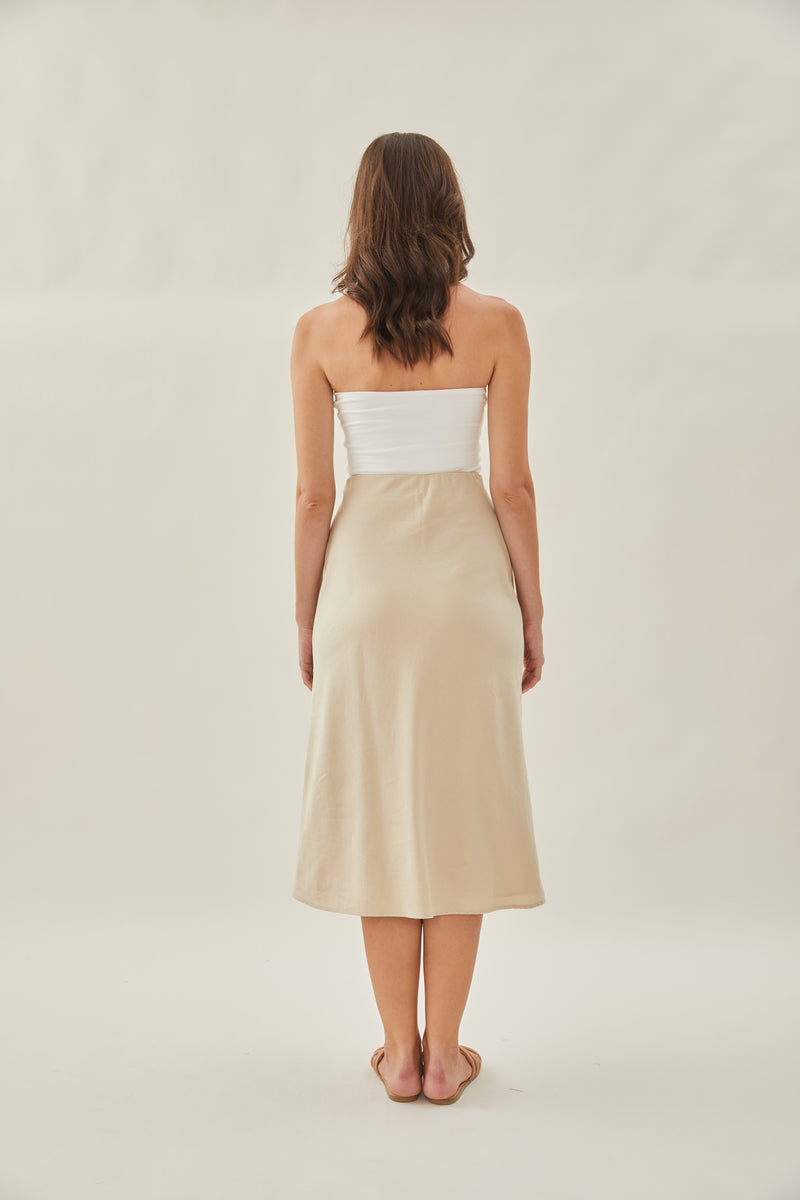 Cotton Straight Midi Skirt in Oat