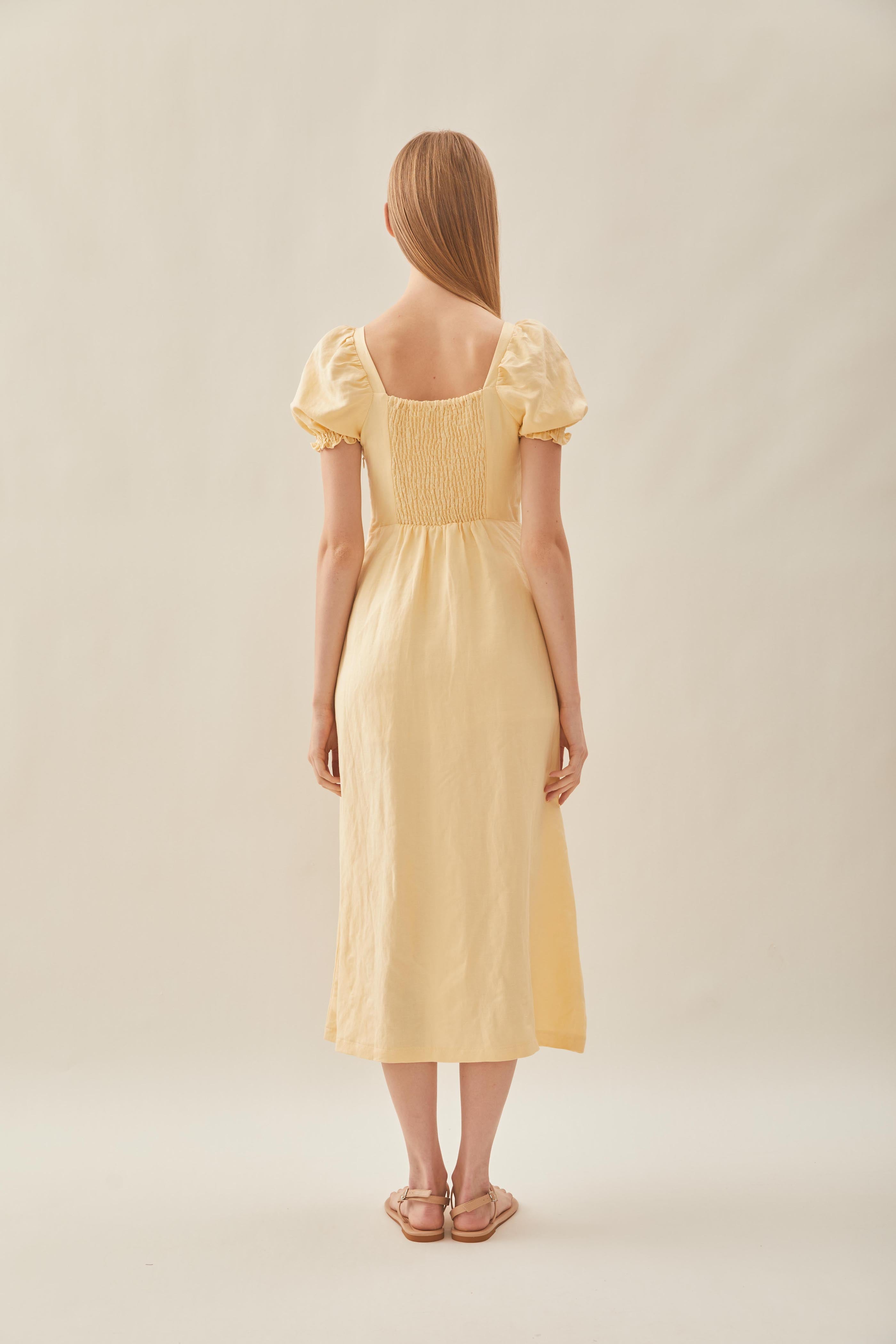 Puffed Sleeve Dress in Pale Yellow