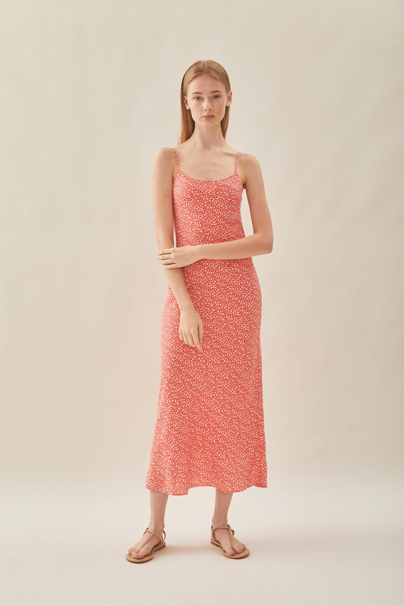 Classic Linen Cami Dress in Red Bloom