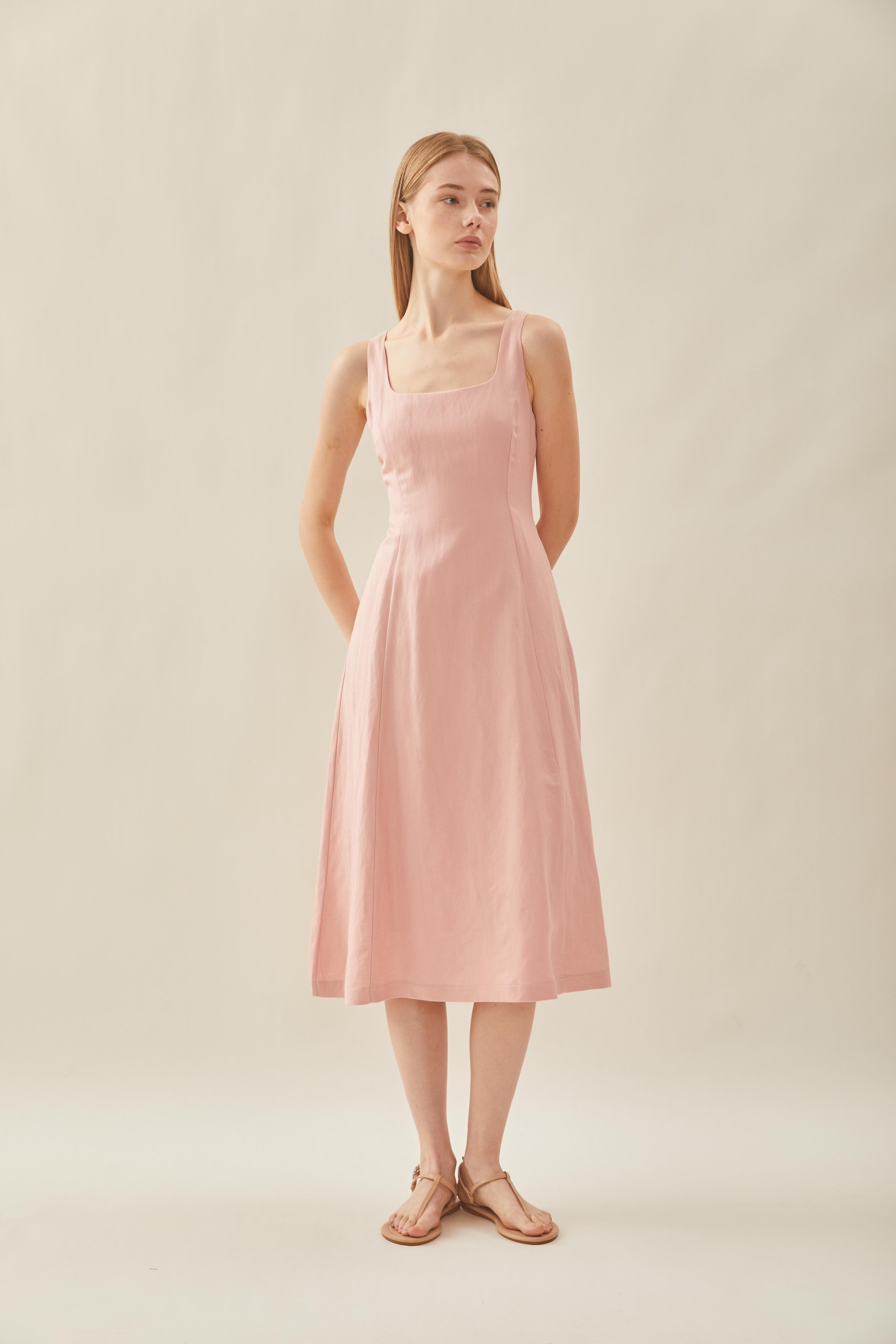 Scoop Neck Flare Dress in Petal Pink