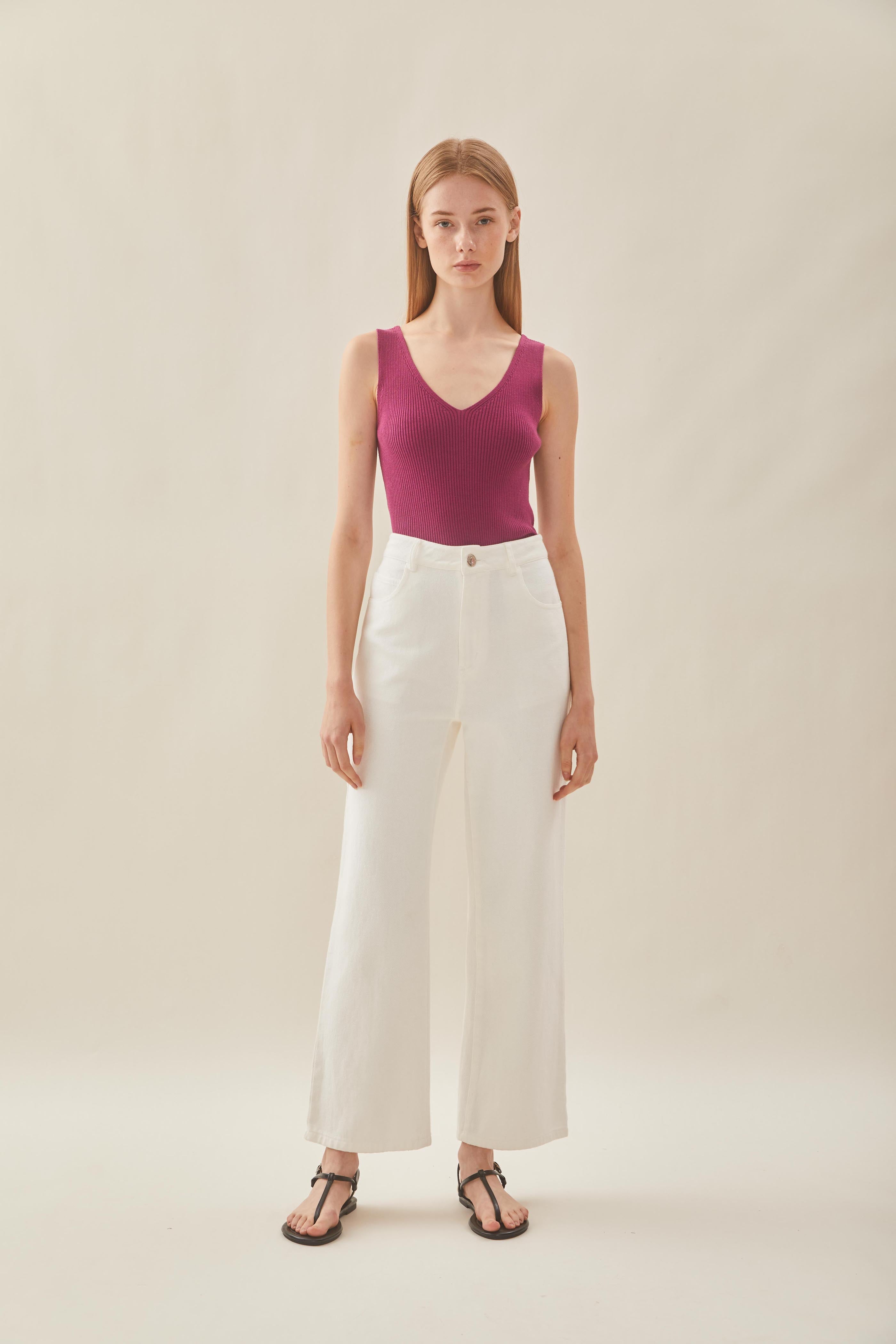 V Neck Knit Tank in Beetroot