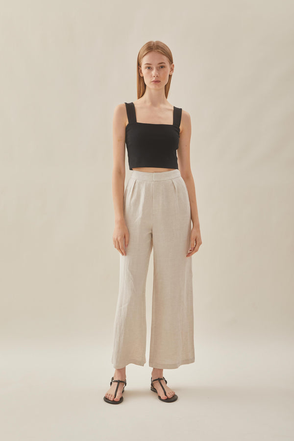 Linen Pleated Trouser in Natural
