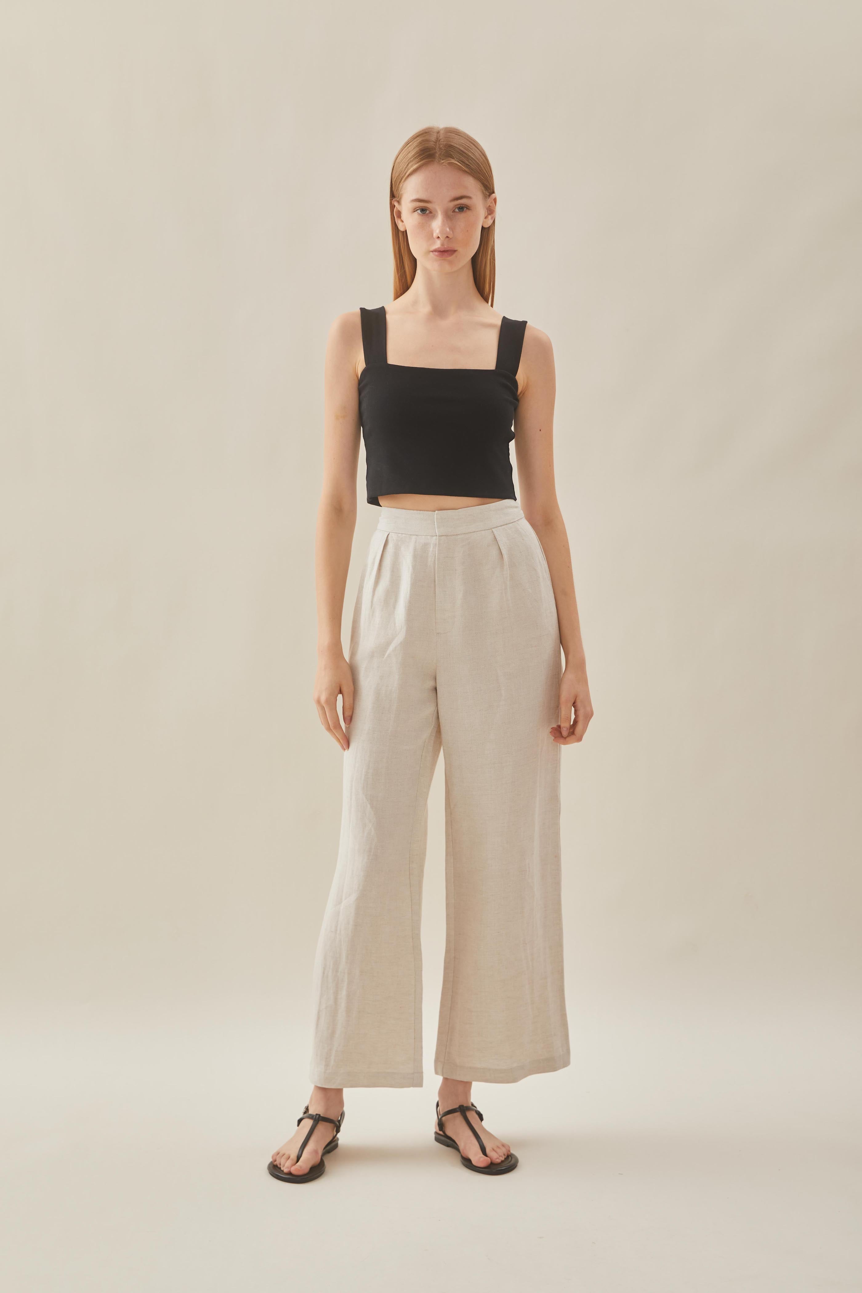 Linen Pleated Trouser in Natural
