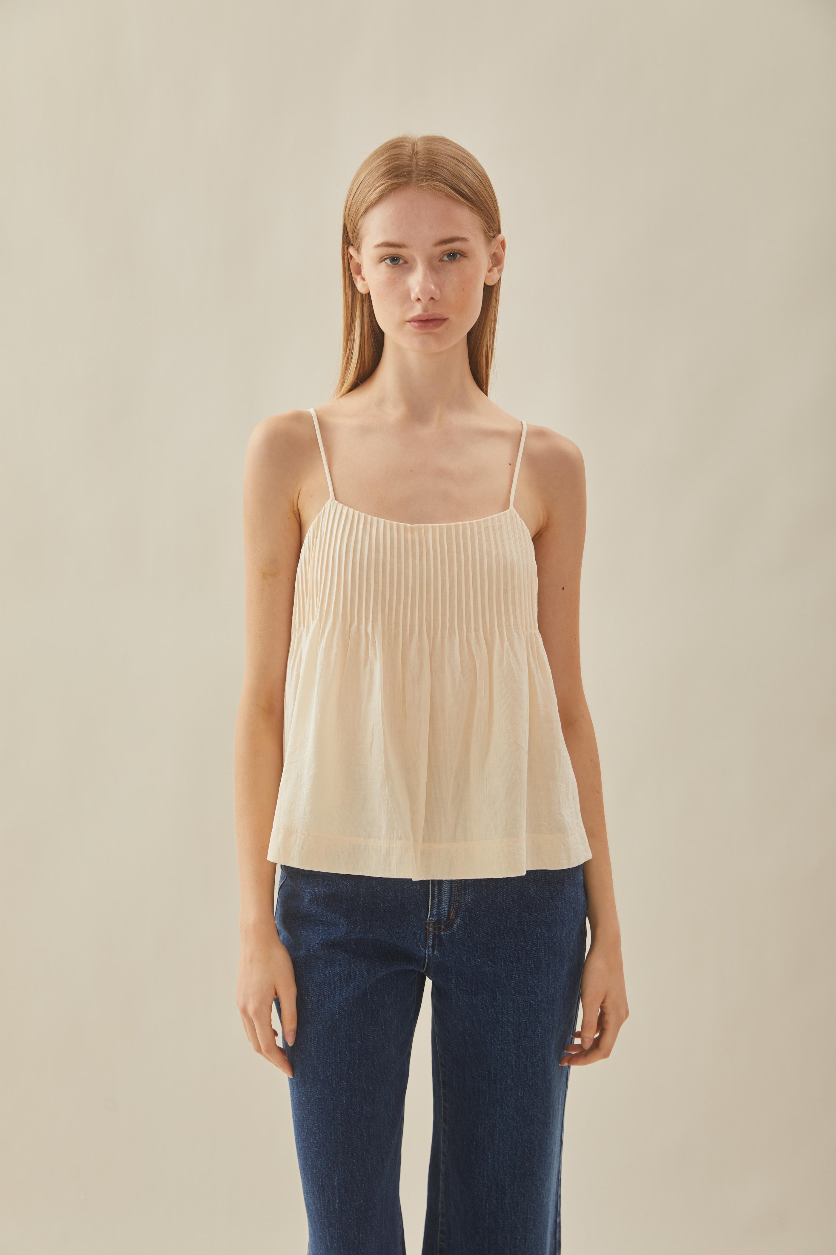 Pintuck Cami Top in Natural