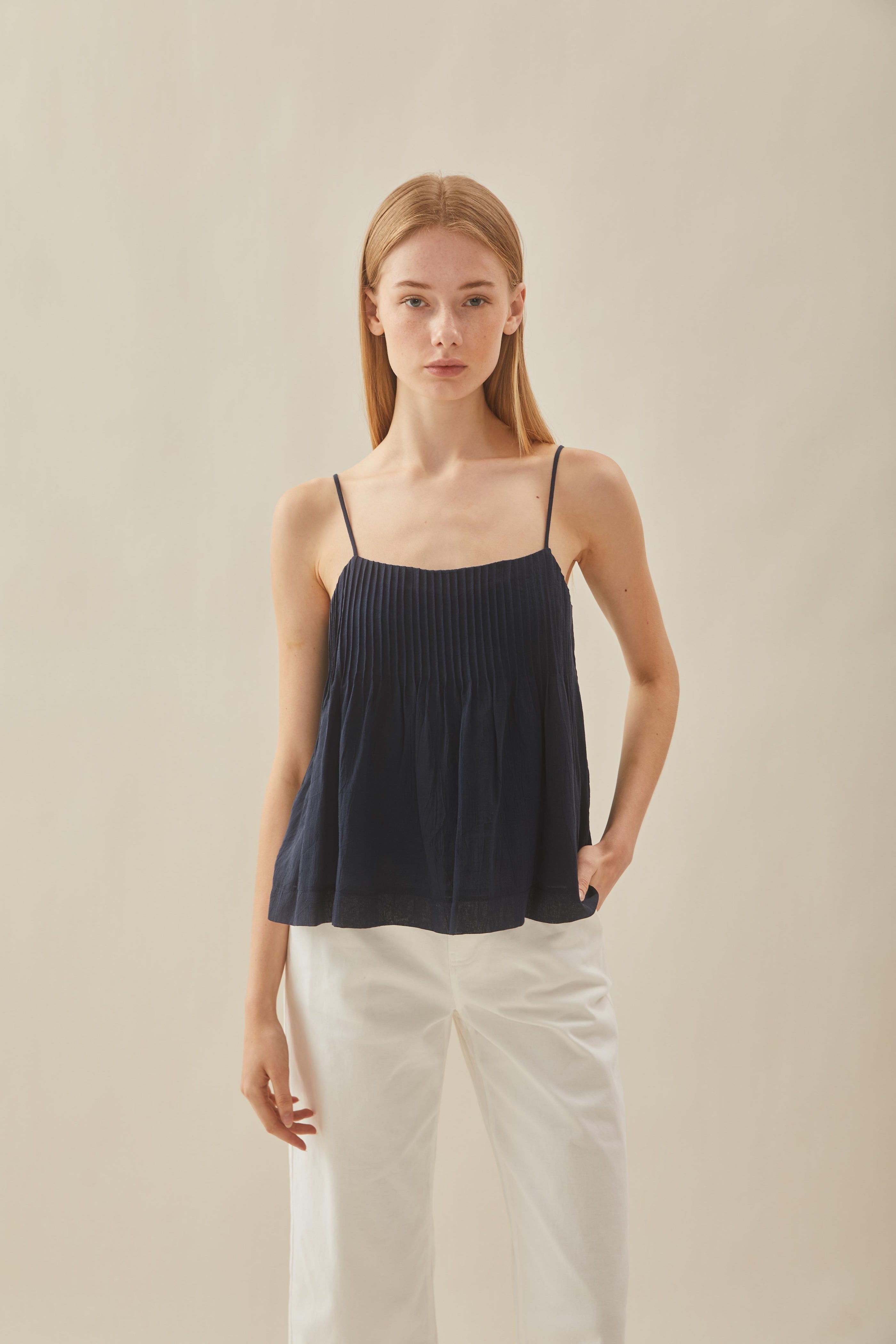 Pintuck Cami Top in Midnight