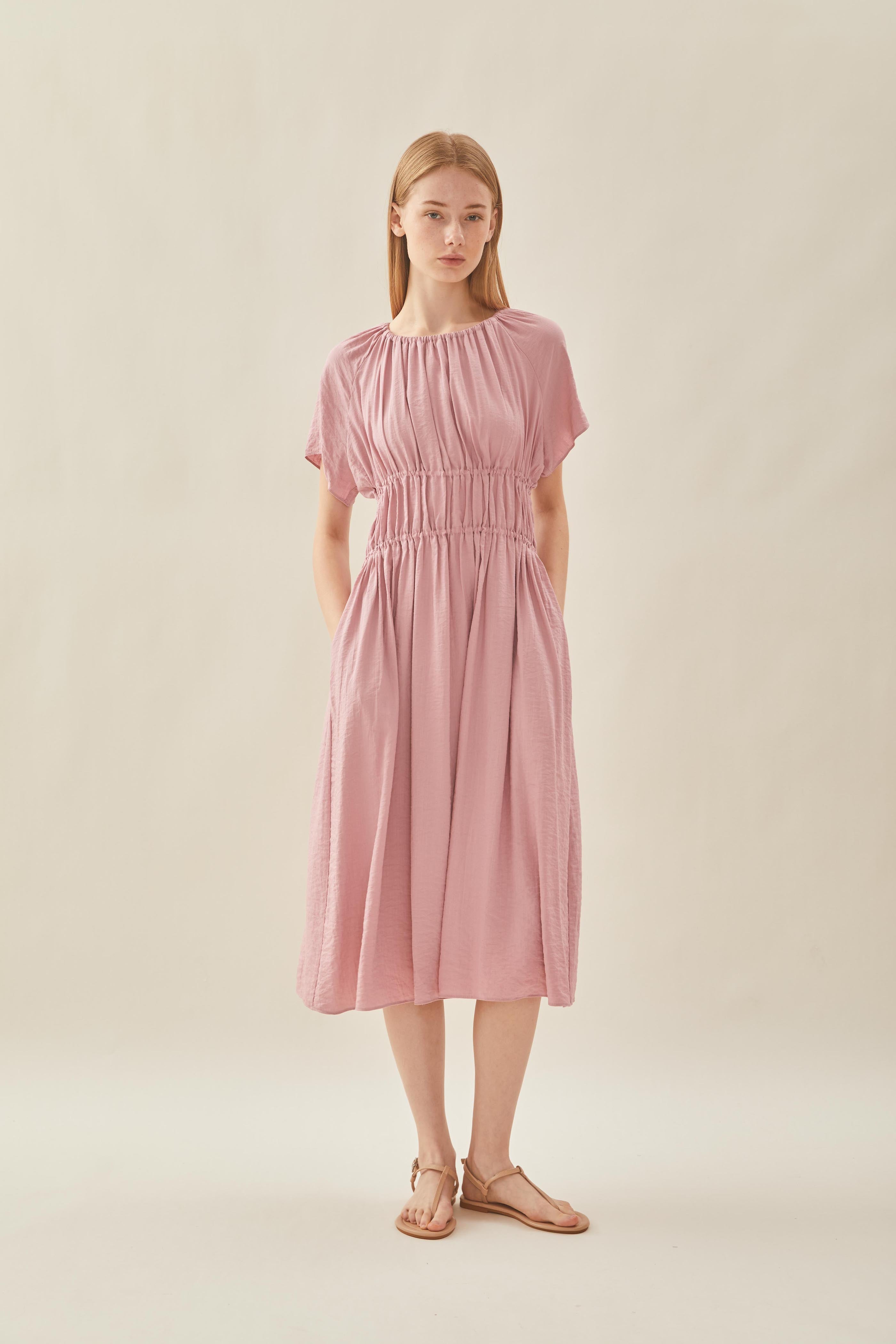 Ruched Waist Dress in Tea Rose
