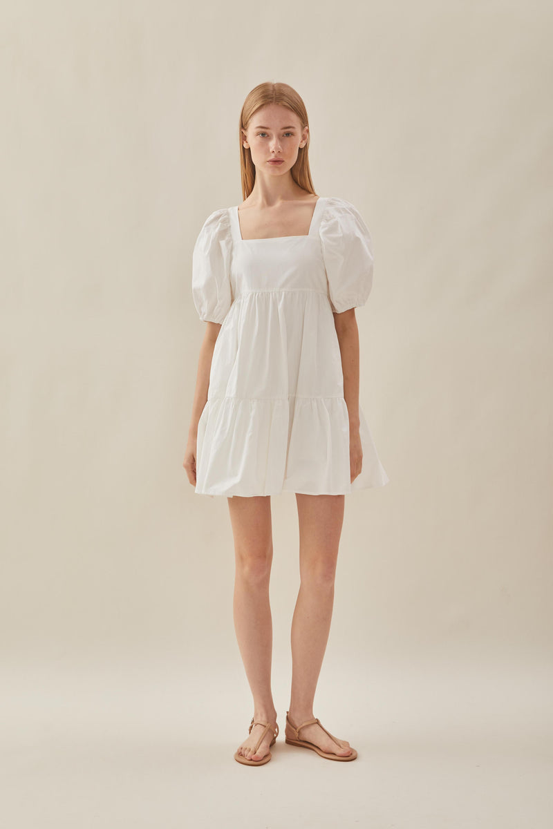 Square Neck Mini Dress in White