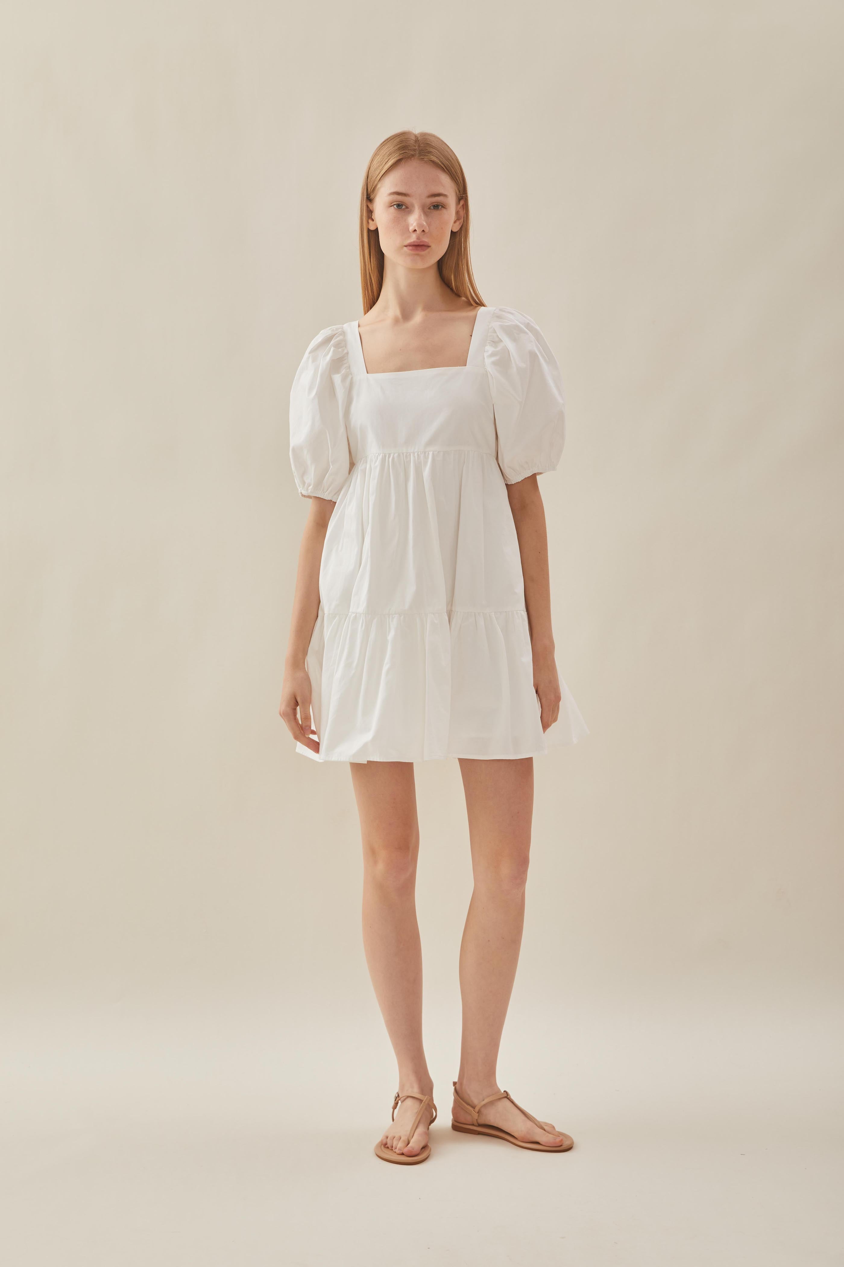 Square Neck Mini Dress in White