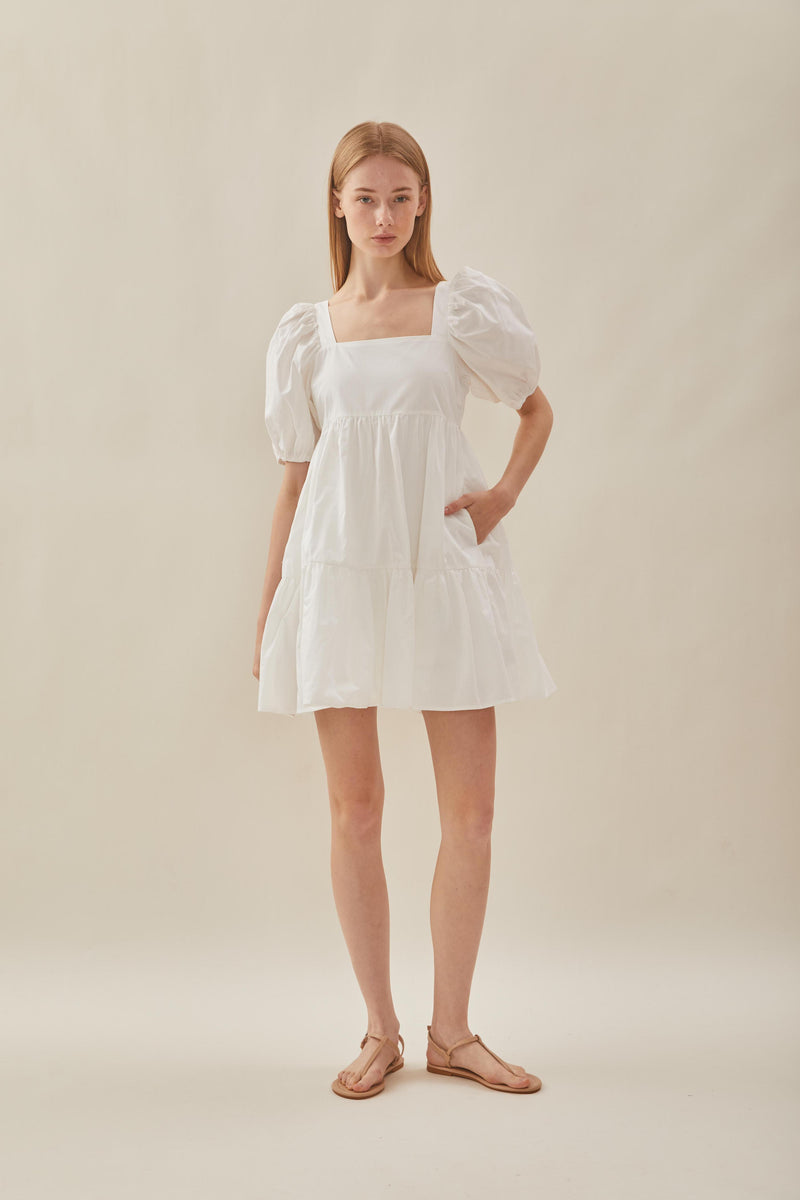 Square Neck Mini Dress in White – KLARRA