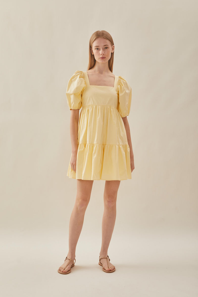 Square Neck Mini Dress in Yellow