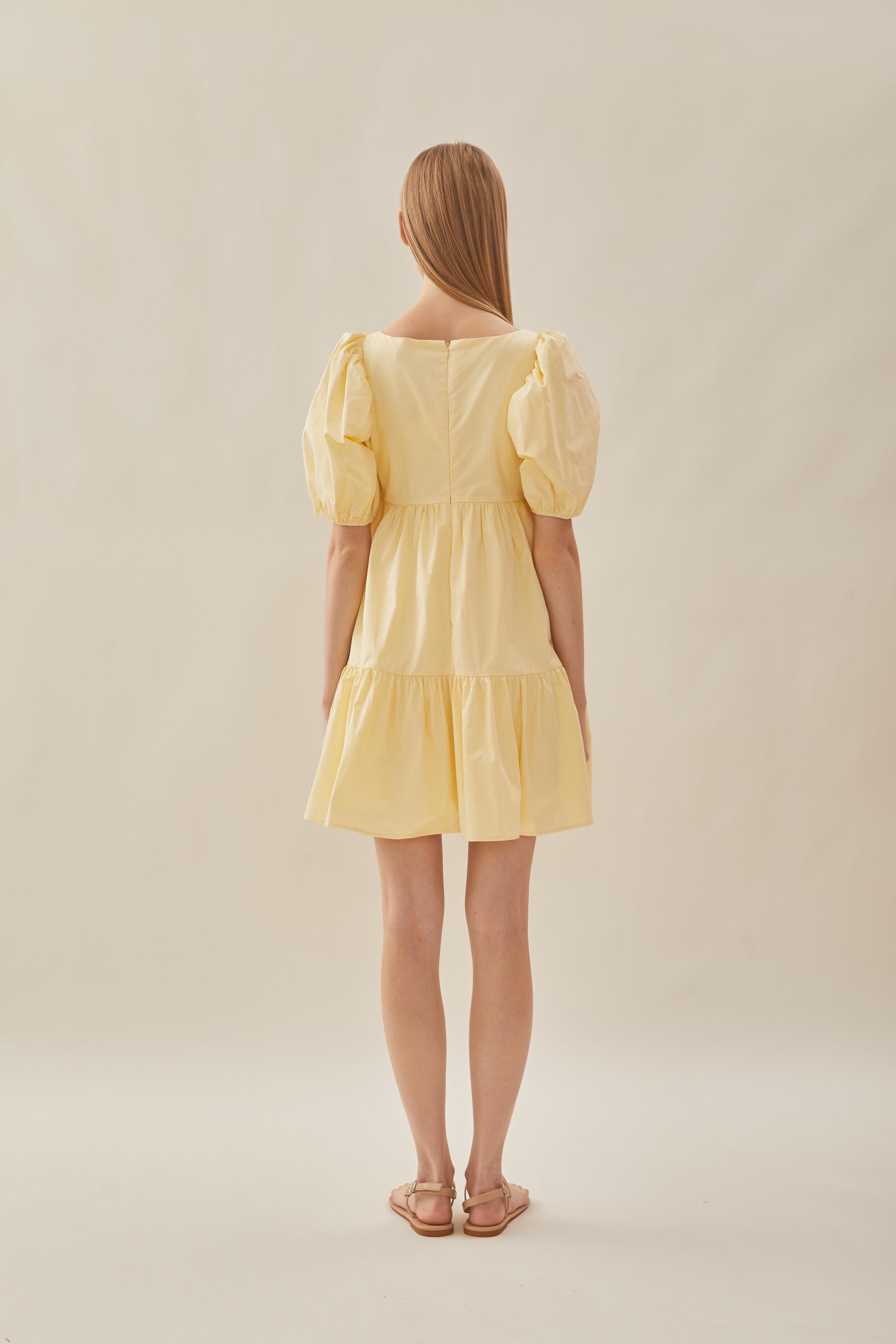 Square Neck Mini Dress in Yellow
