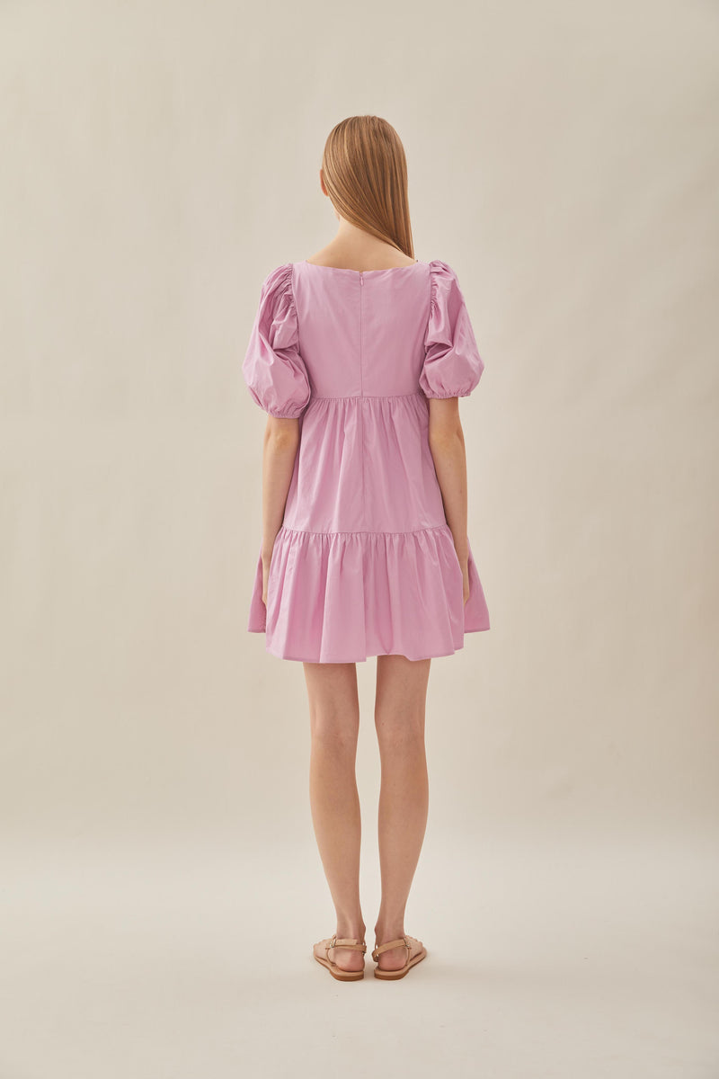 Square Neck Mini Dress in Hibiscus